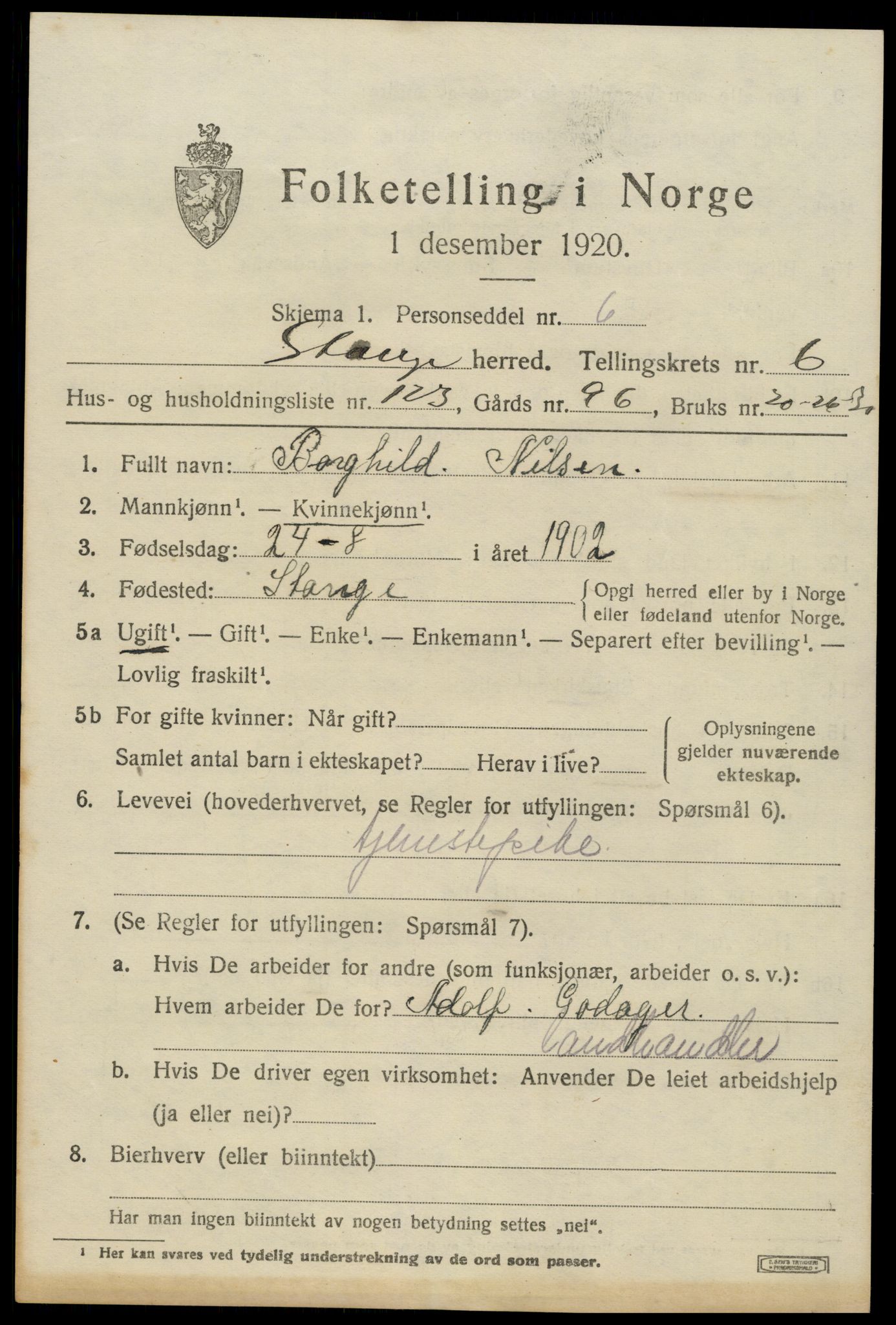 SAH, 1920 census for Stange, 1920, p. 12217