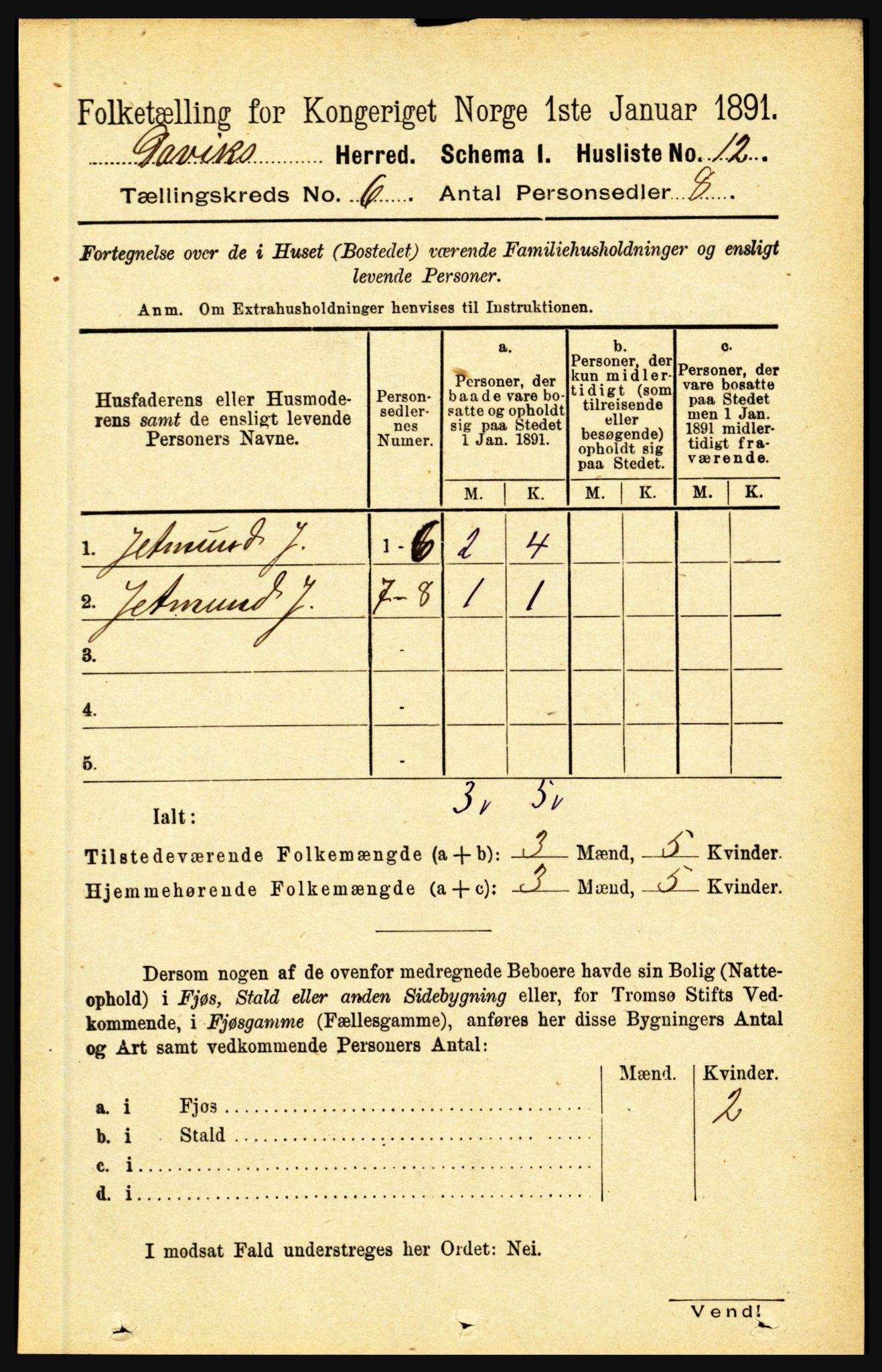 RA, 1891 census for 1442 Davik, 1891, p. 2246