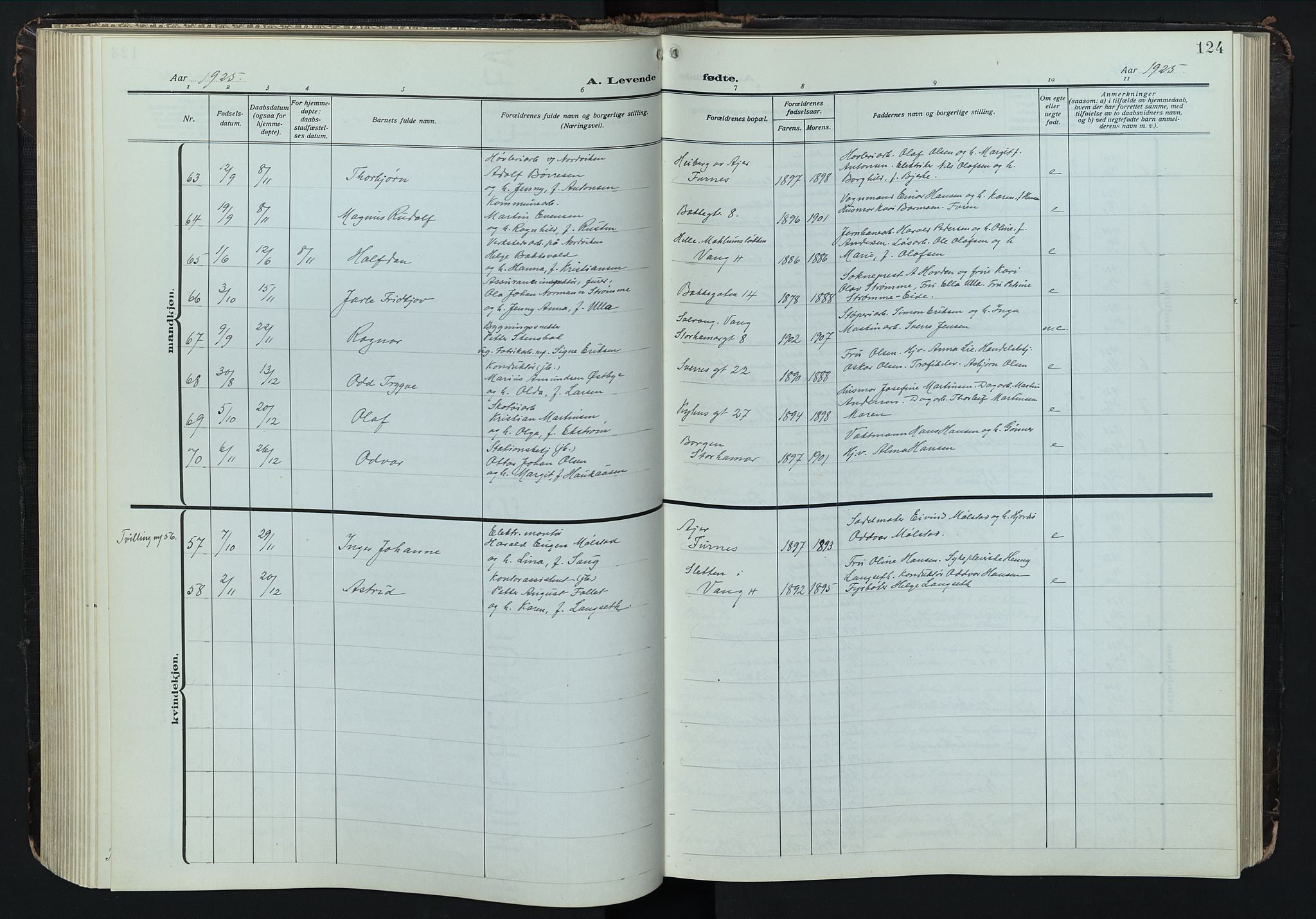 Hamar prestekontor, SAH/DOMPH-002/H/Ha/Hab/L0004: Parish register (copy) no. 4, 1915-1942, p. 124