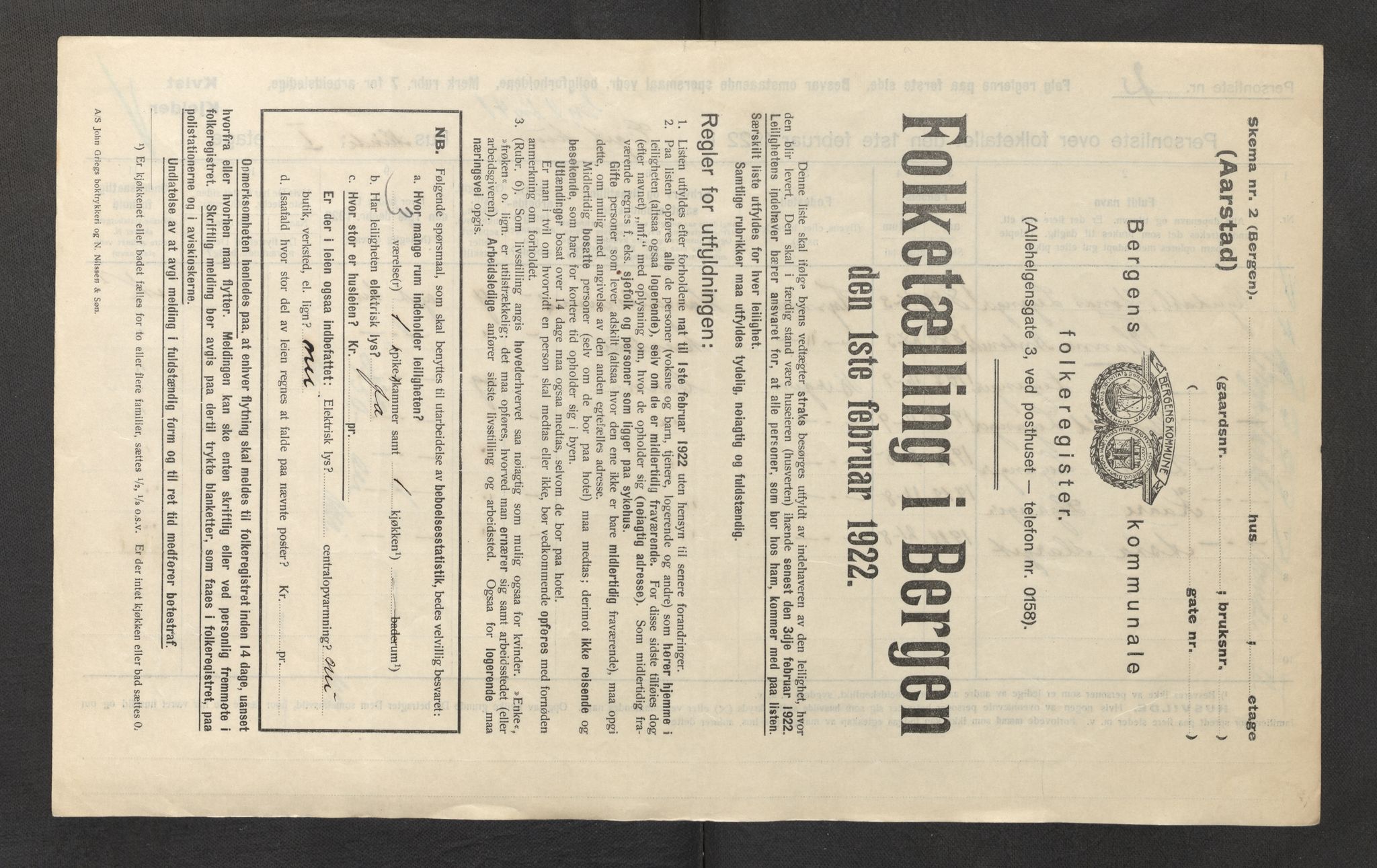 SAB, Municipal Census 1922 for Bergen, 1922, p. 59511