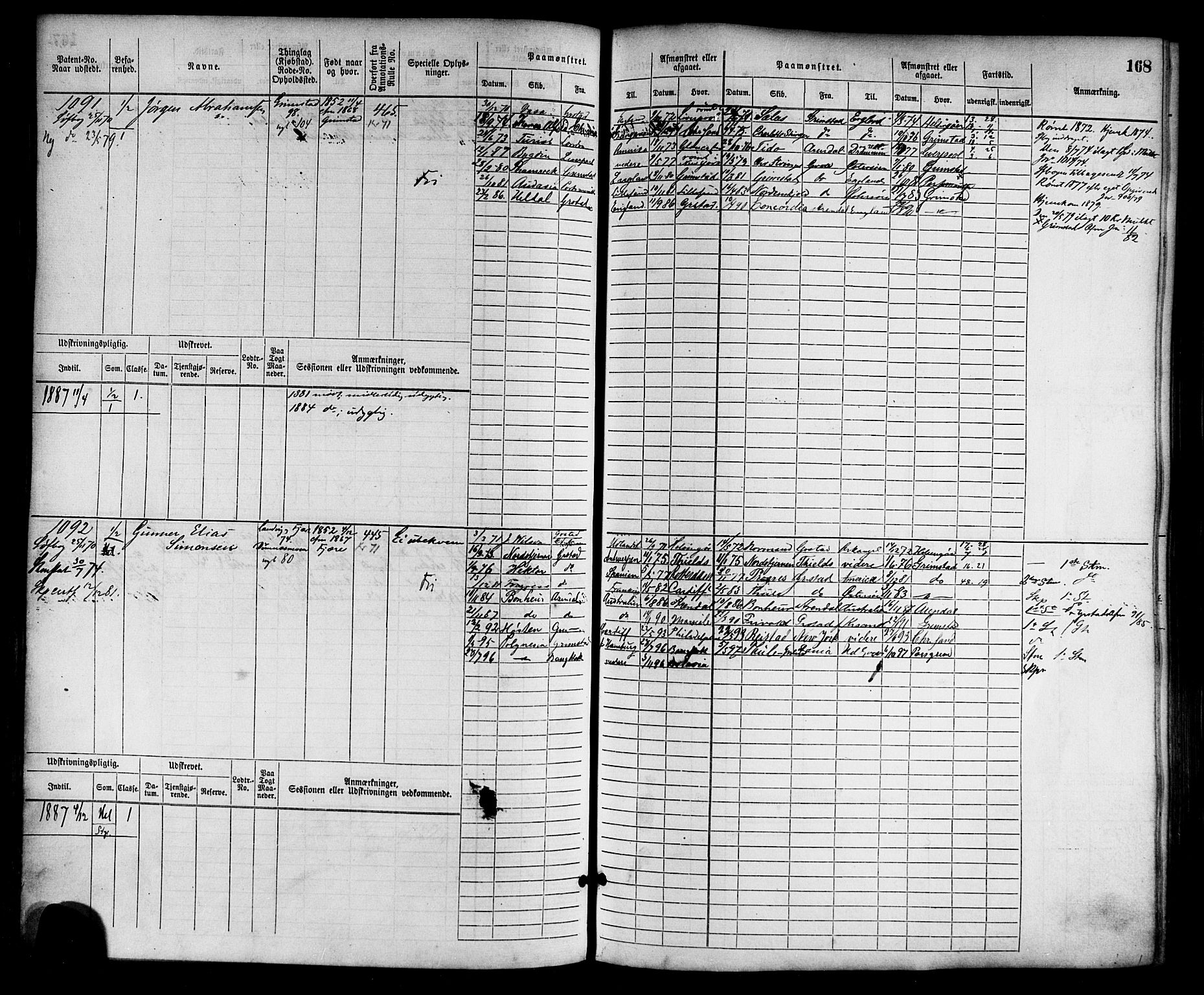 Grimstad mønstringskrets, AV/SAK-2031-0013/F/Fb/L0002: Hovedrulle nr 759-1517, F-5, 1869-1877, p. 174