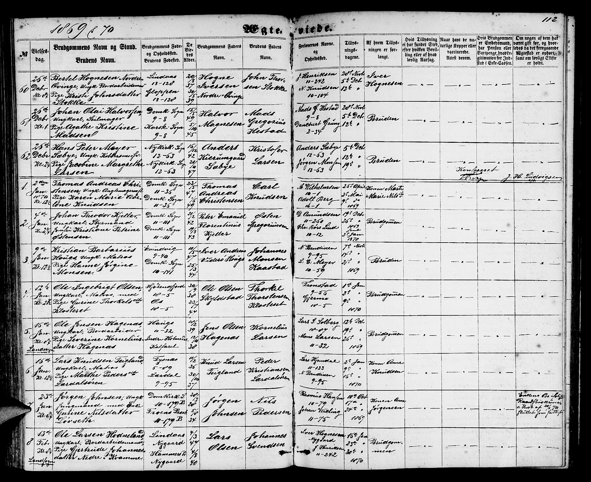 Domkirken sokneprestembete, SAB/A-74801/H/Hab/L0030: Parish register (copy) no. D 2, 1857-1876, p. 112