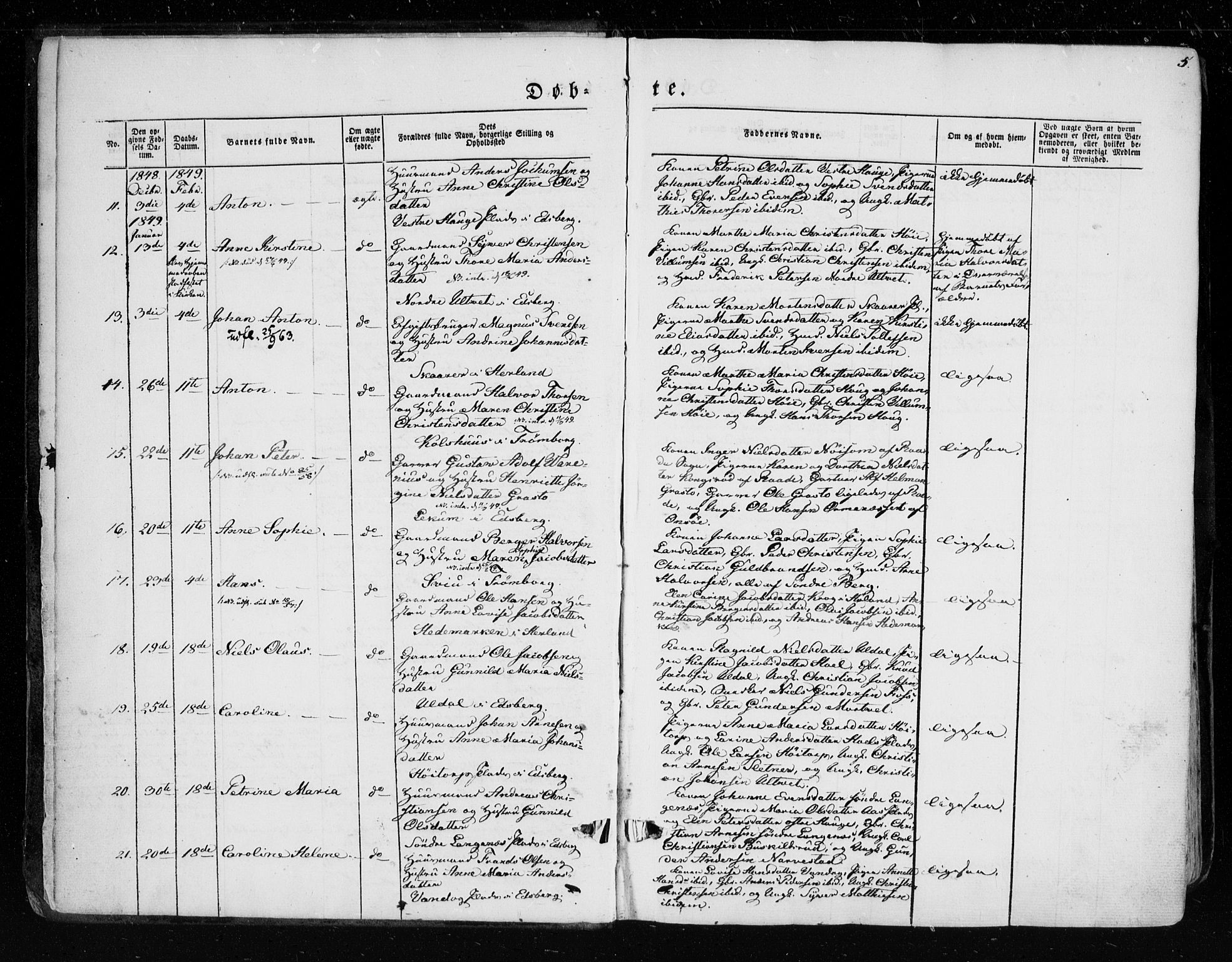 Eidsberg prestekontor Kirkebøker, AV/SAO-A-10905/F/Fa/L0009: Parish register (official) no. I 9, 1849-1856, p. 5