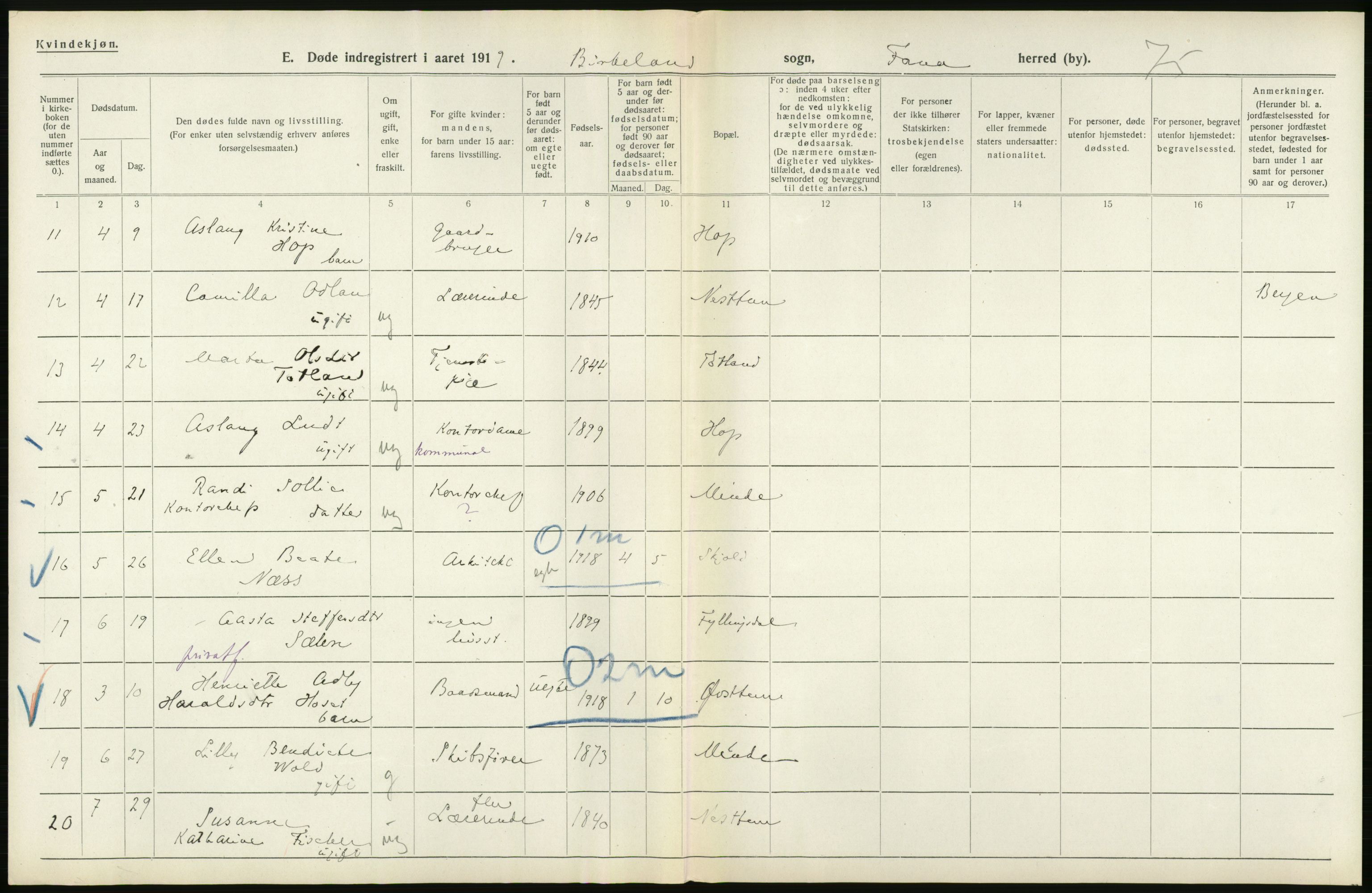 Statistisk sentralbyrå, Sosiodemografiske emner, Befolkning, RA/S-2228/D/Df/Dfb/Dfbh/L0036: Hordaland fylke: Døde., 1918, p. 466