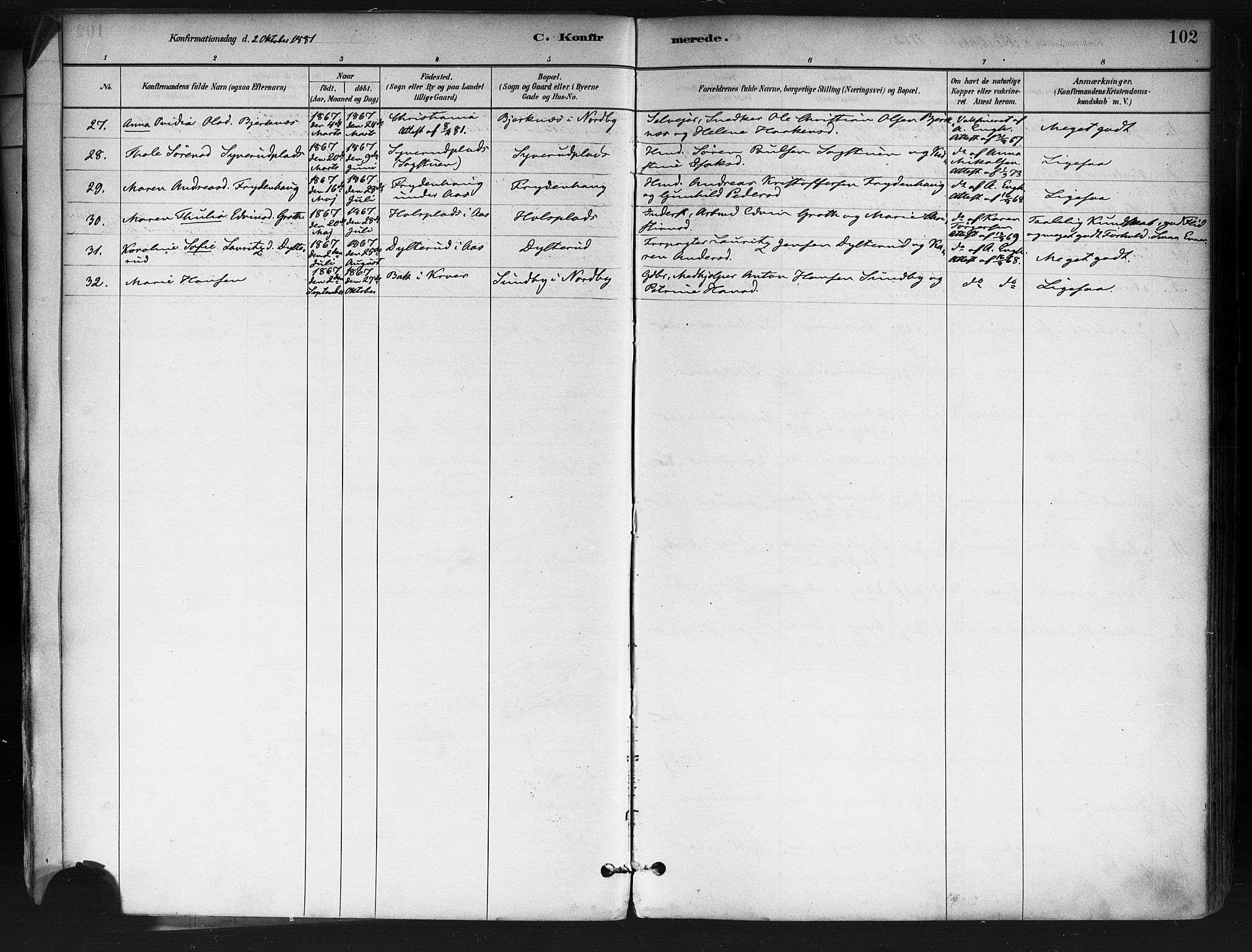 Ås prestekontor Kirkebøker, AV/SAO-A-10894/F/Fa/L0009: Parish register (official) no. I 9, 1881-1900, p. 102