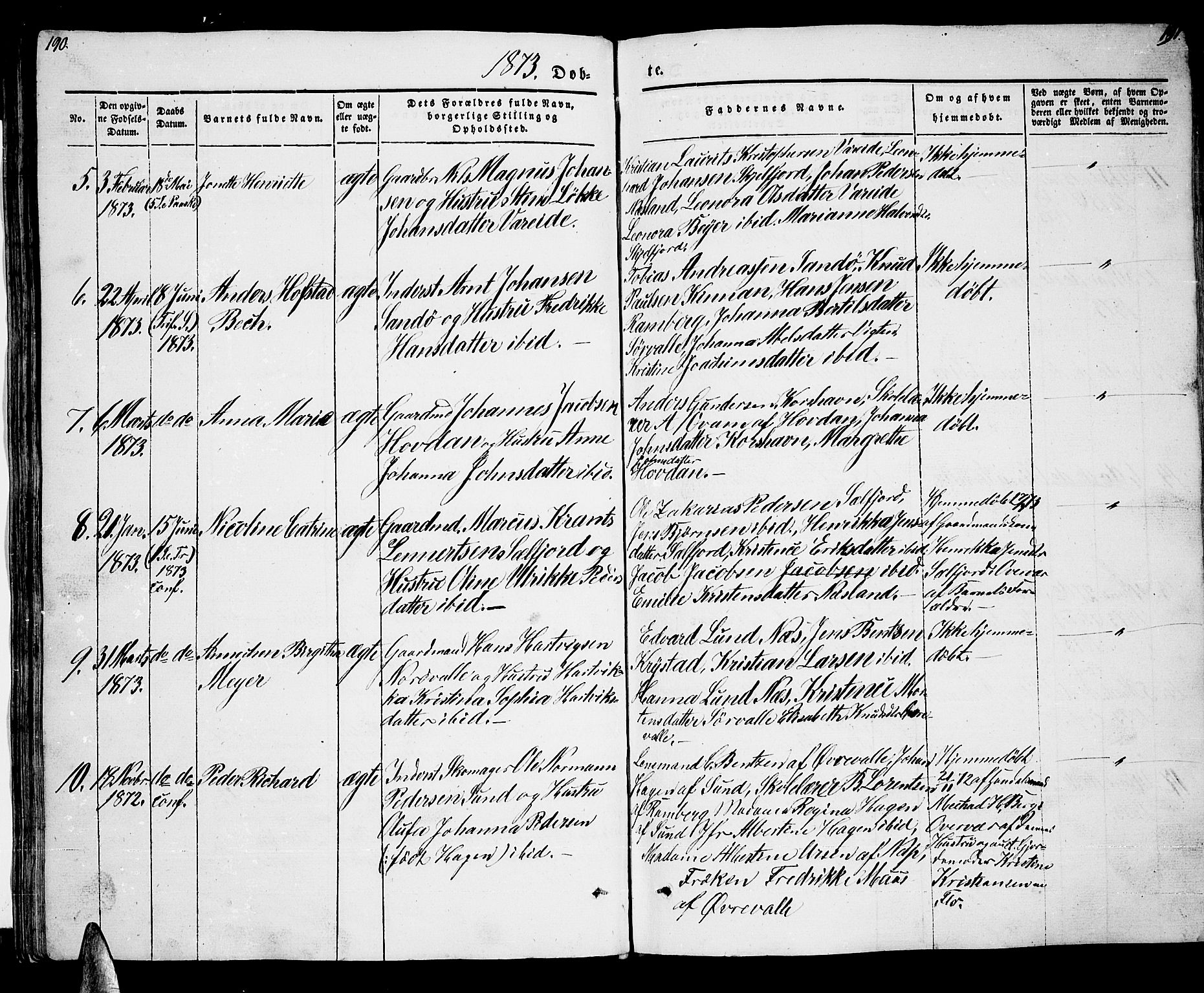 Ministerialprotokoller, klokkerbøker og fødselsregistre - Nordland, AV/SAT-A-1459/885/L1212: Parish register (copy) no. 885C01, 1847-1873, p. 190-191