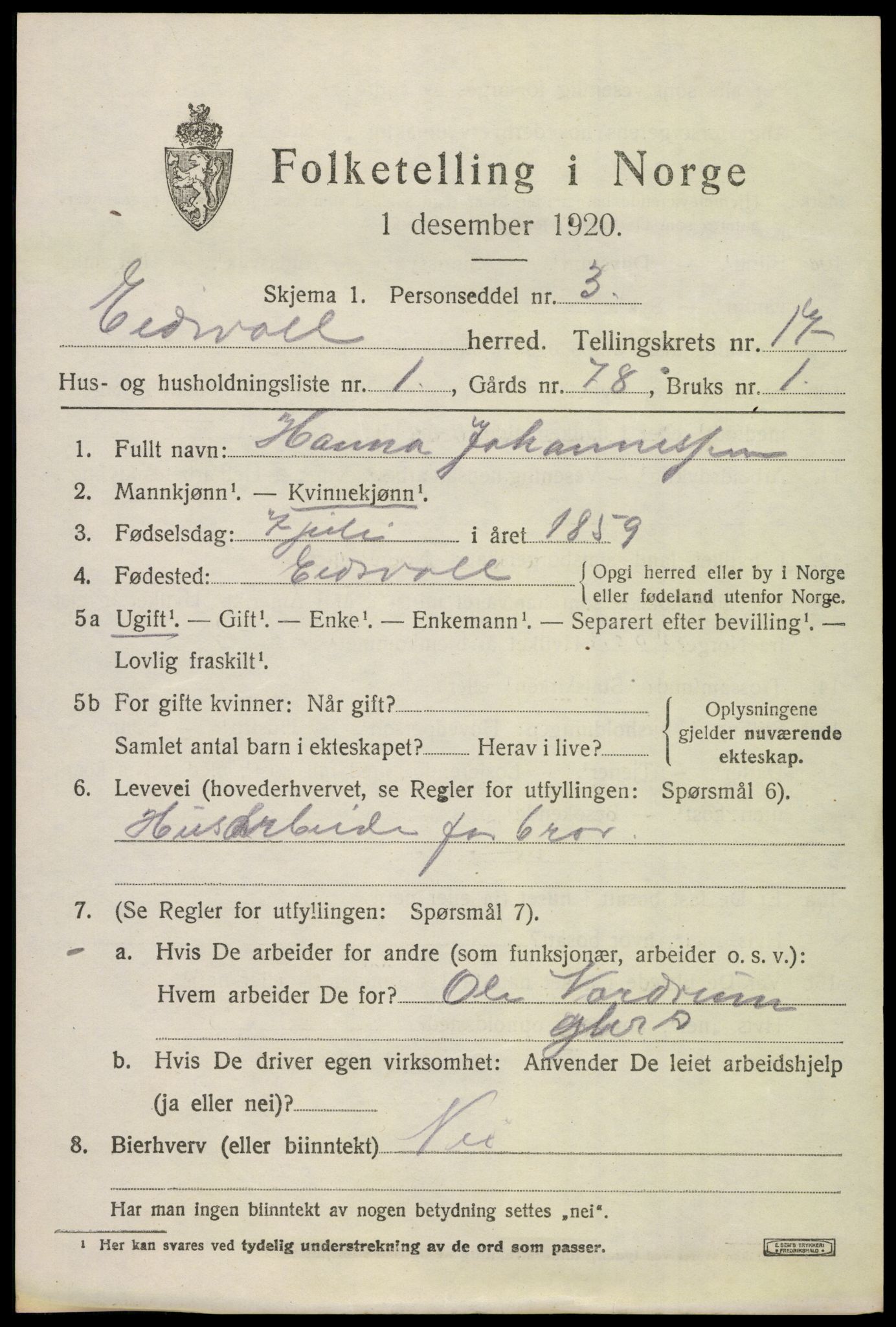 SAO, 1920 census for Eidsvoll, 1920, p. 23611