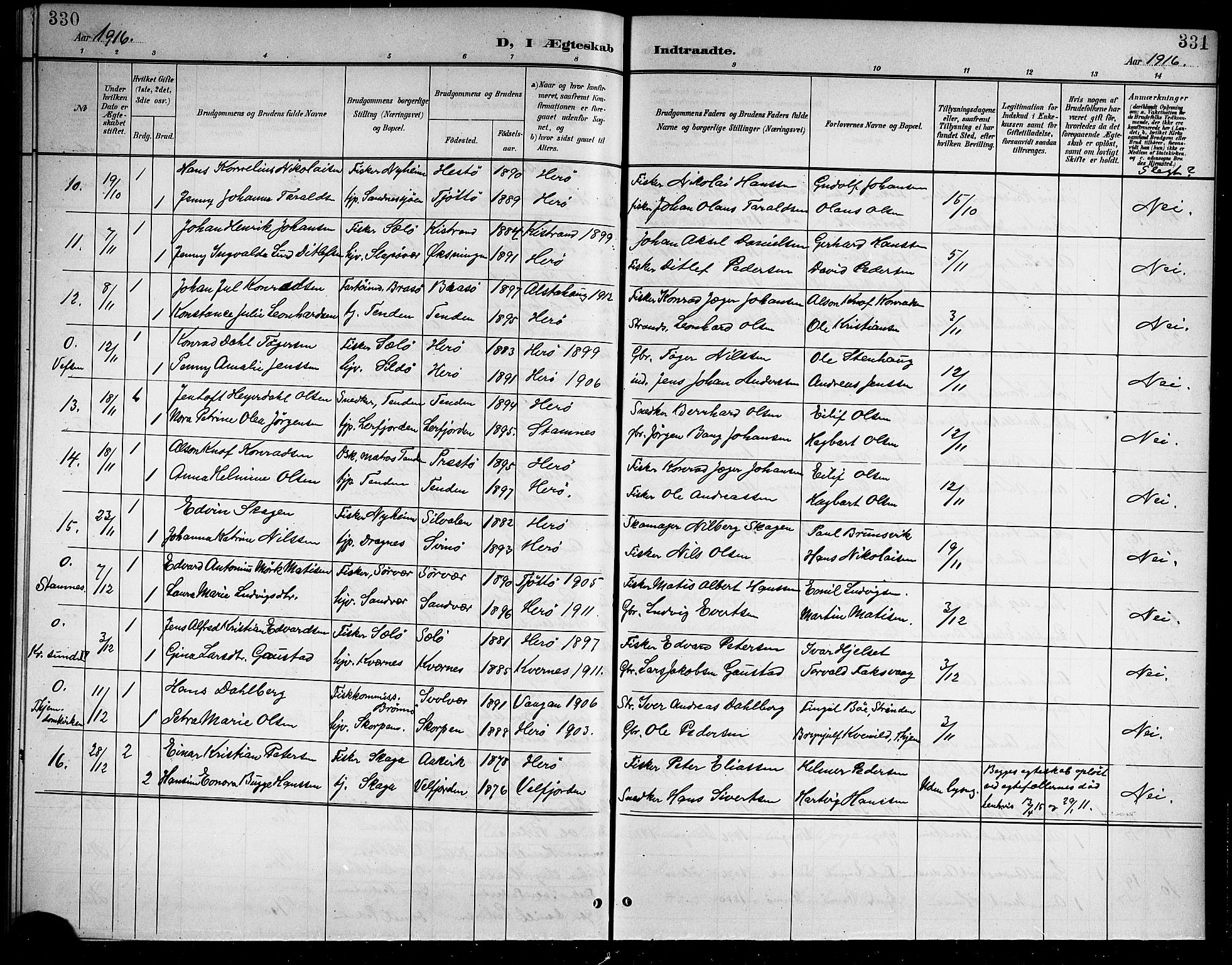 Ministerialprotokoller, klokkerbøker og fødselsregistre - Nordland, SAT/A-1459/834/L0516: Parish register (copy) no. 834C06, 1902-1918, p. 330-331