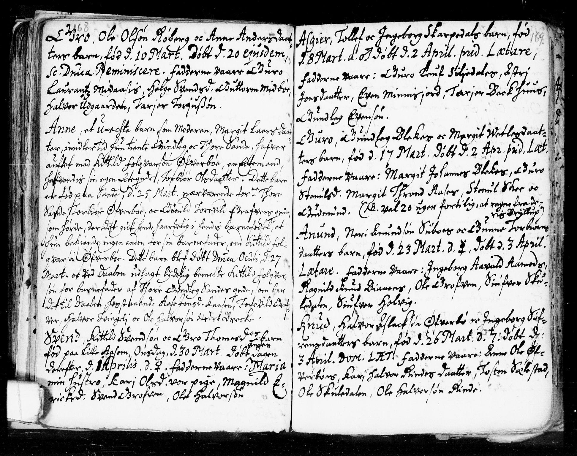 Seljord kirkebøker, AV/SAKO-A-20/F/Fa/L0002: Parish register (official) no. I 2, 1689-1713, p. 168-169