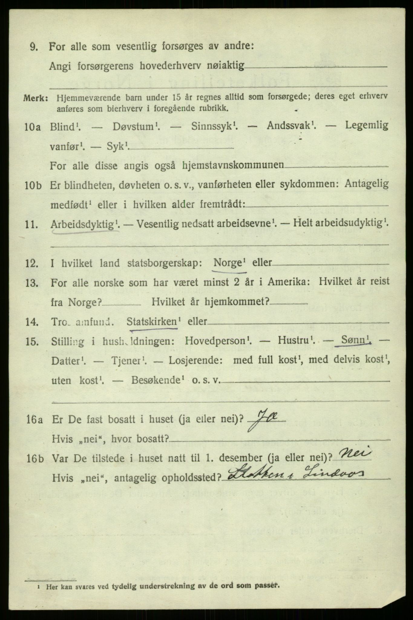 SAB, 1920 census for Lindås, 1920, p. 2838
