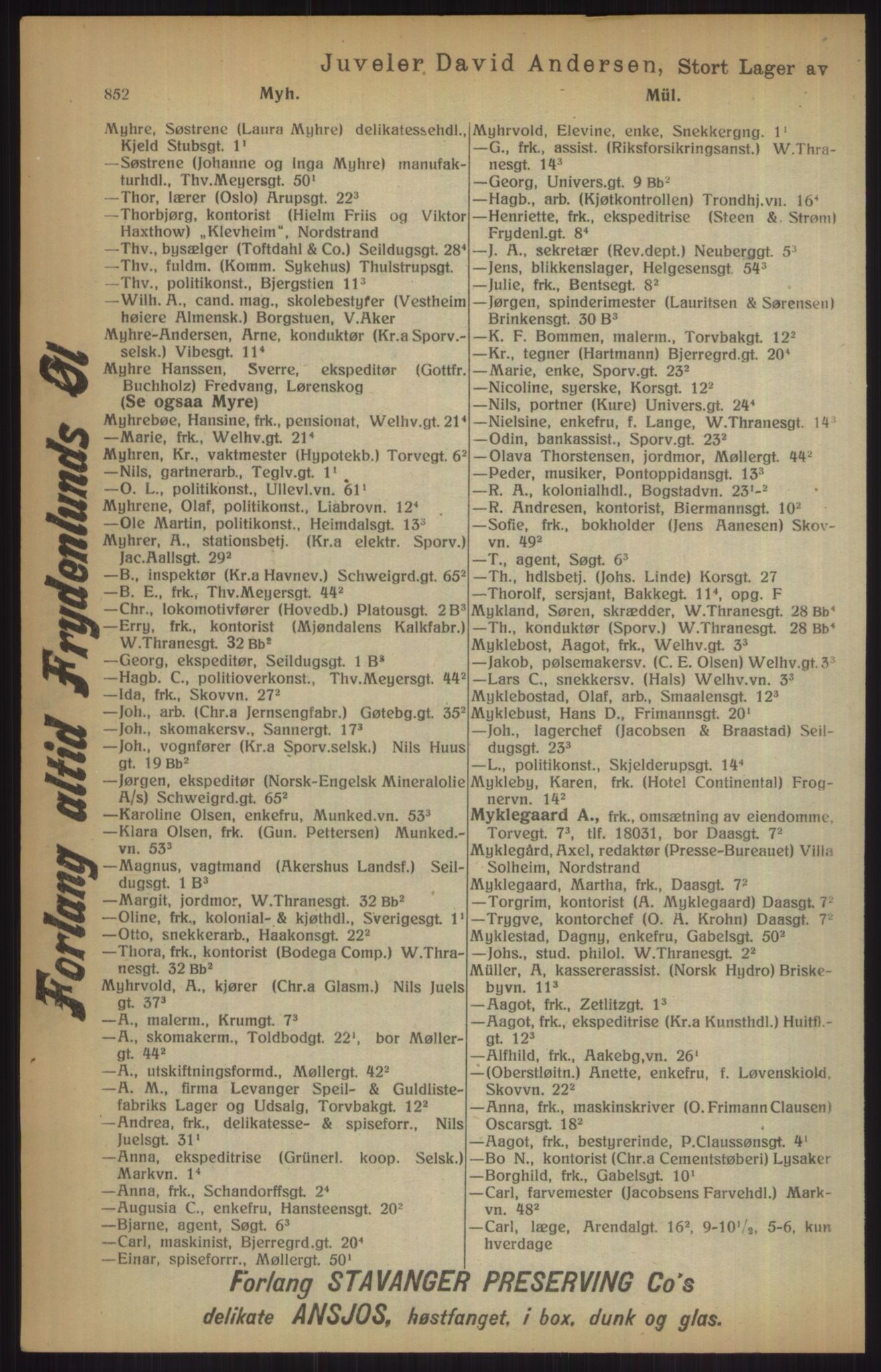 Kristiania/Oslo adressebok, PUBL/-, 1915, p. 852