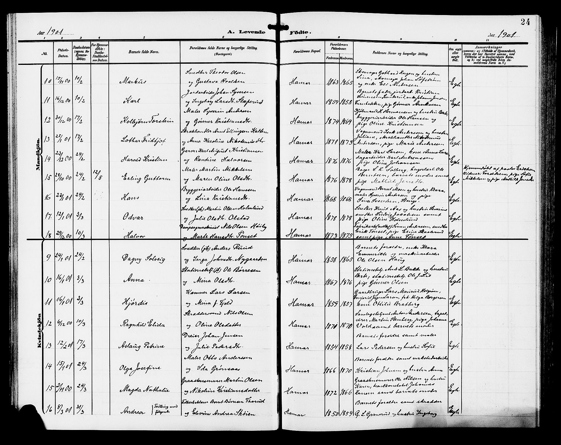 Hamar prestekontor, AV/SAH-DOMPH-002/H/Ha/Hab/L0001: Parish register (copy) no. 1, 1899-1914, p. 24