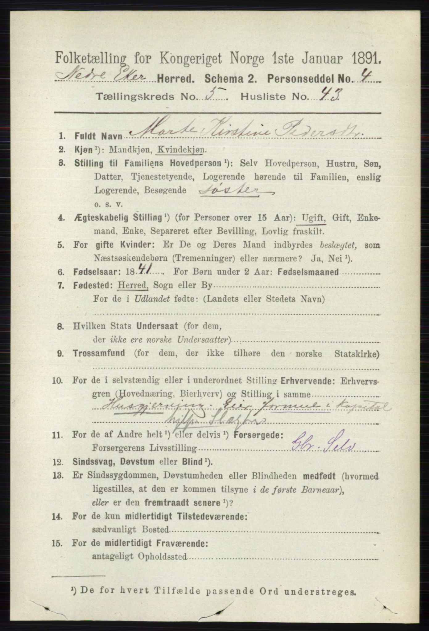 RA, 1891 census for 0625 Nedre Eiker, 1891, p. 2576