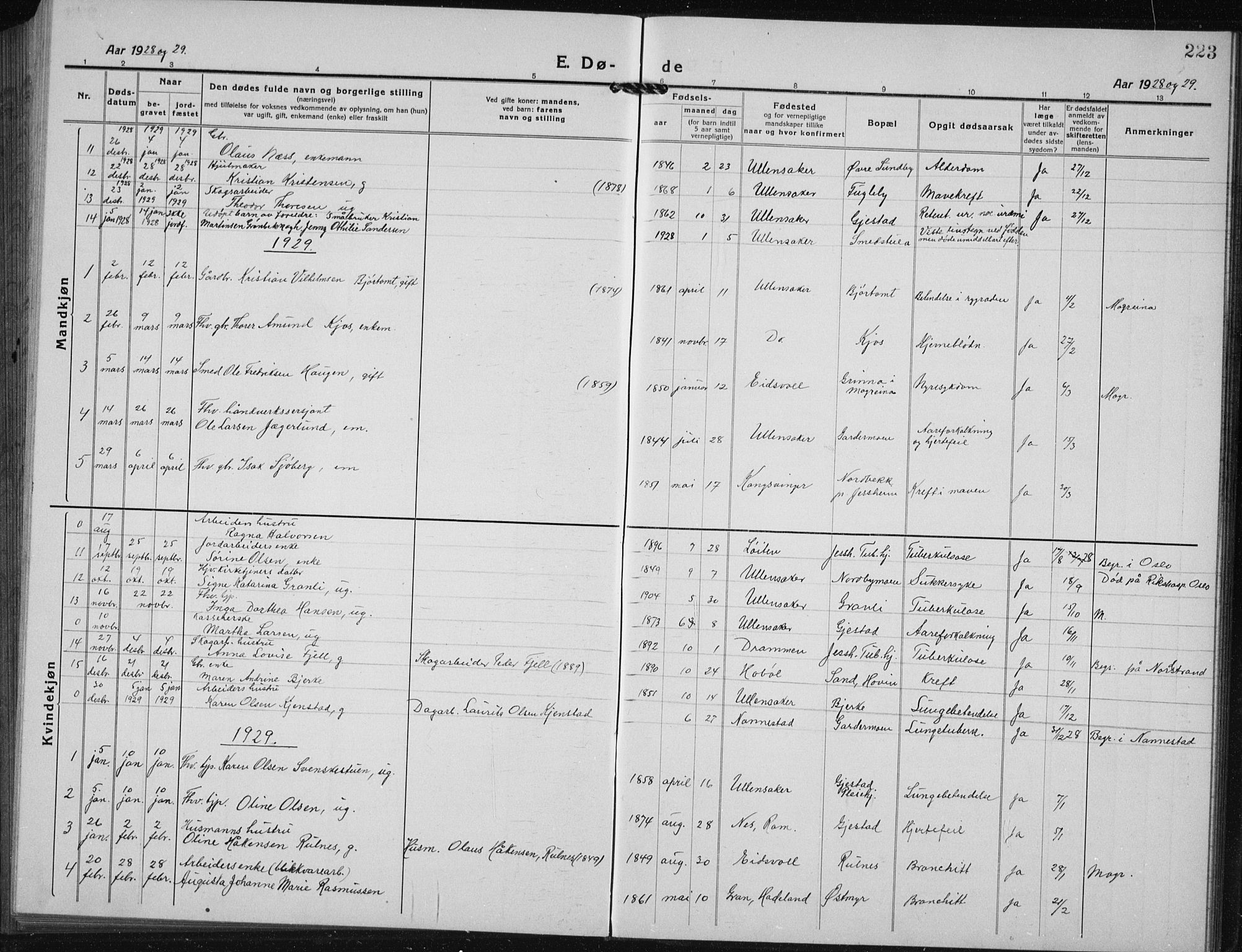 Ullensaker prestekontor Kirkebøker, SAO/A-10236a/G/Gb/L0002: Parish register (copy) no. II 2, 1917-1941, p. 223