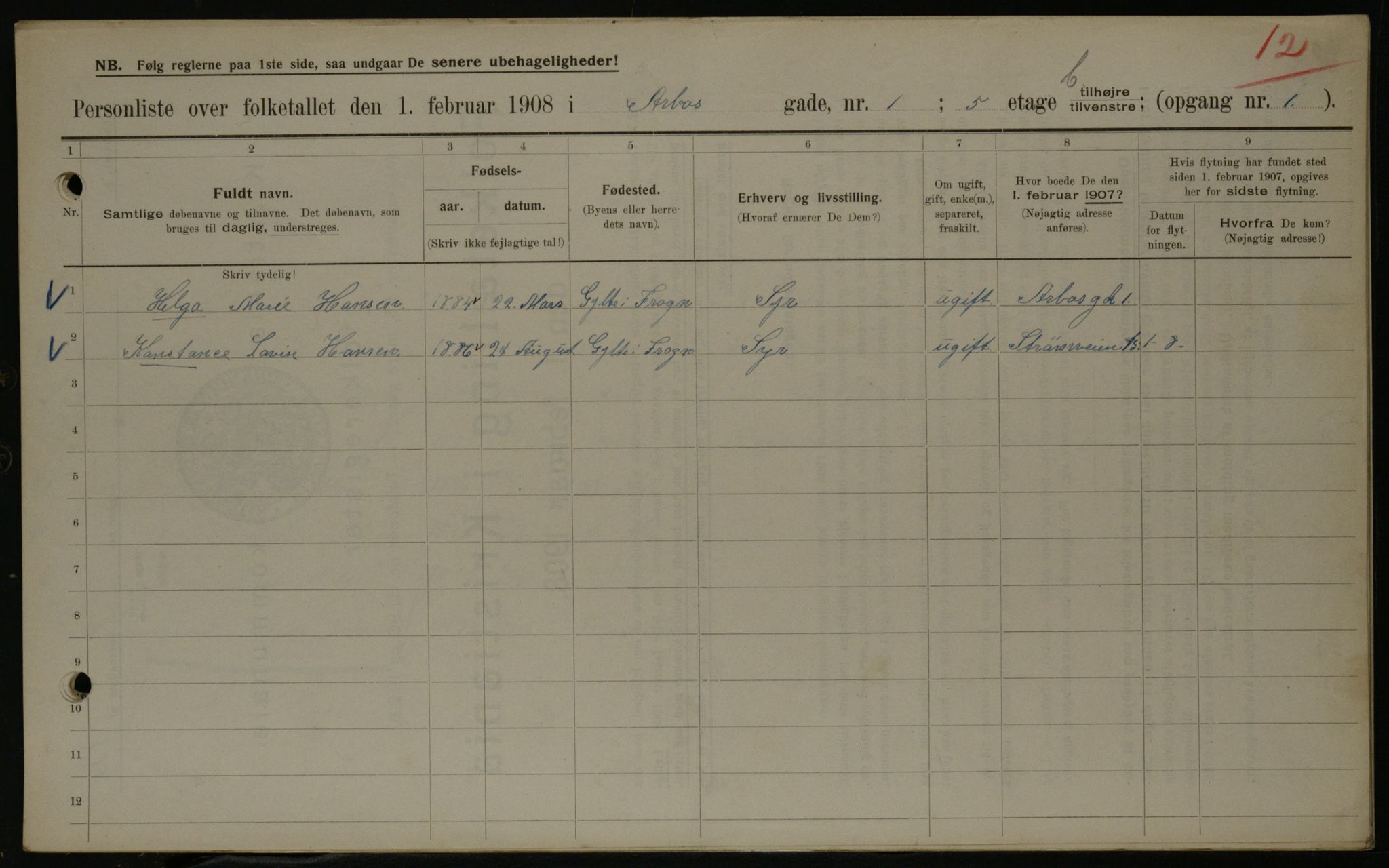 OBA, Municipal Census 1908 for Kristiania, 1908, p. 1922