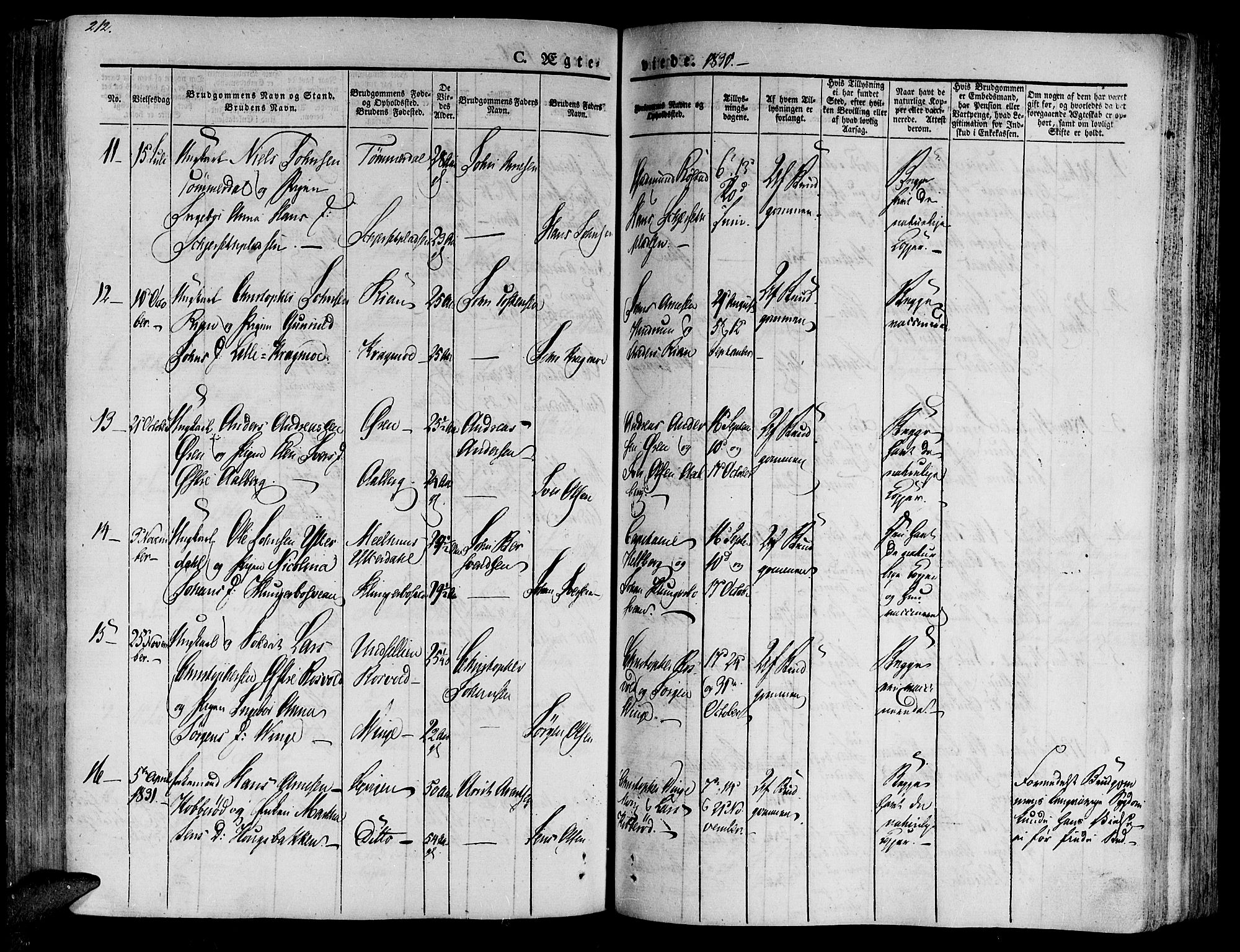 Ministerialprotokoller, klokkerbøker og fødselsregistre - Nord-Trøndelag, SAT/A-1458/701/L0006: Parish register (official) no. 701A06, 1825-1841, p. 212