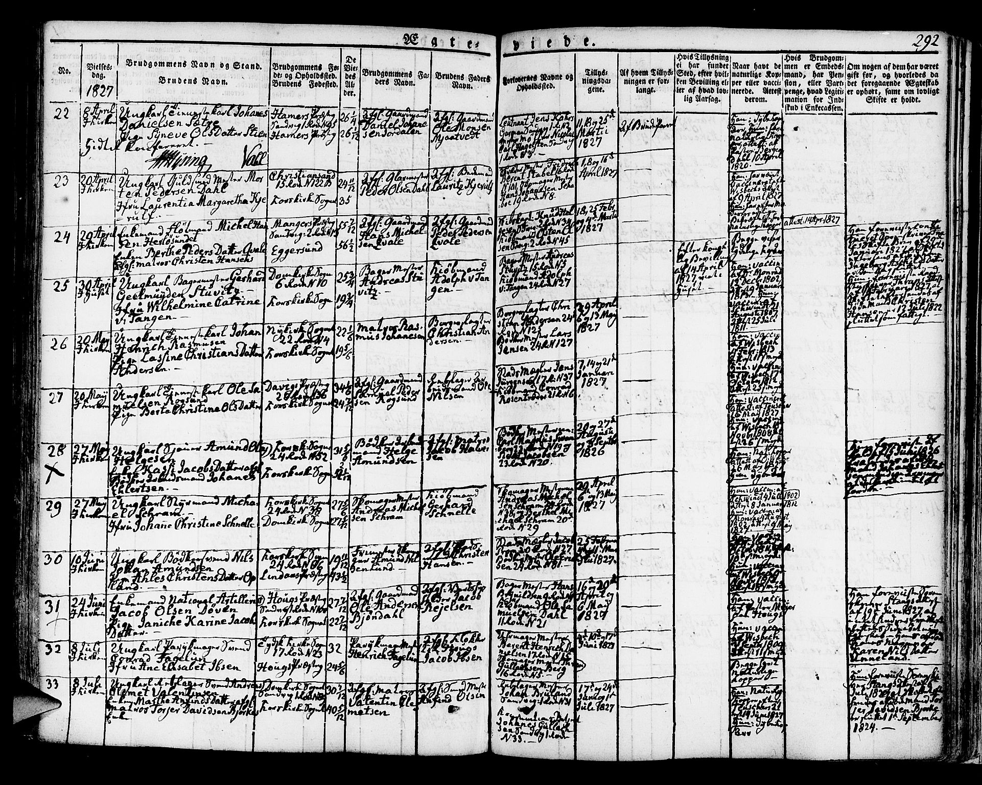 Korskirken sokneprestembete, AV/SAB-A-76101/H/Hab: Parish register (copy) no. A 3, 1821-1831, p. 292