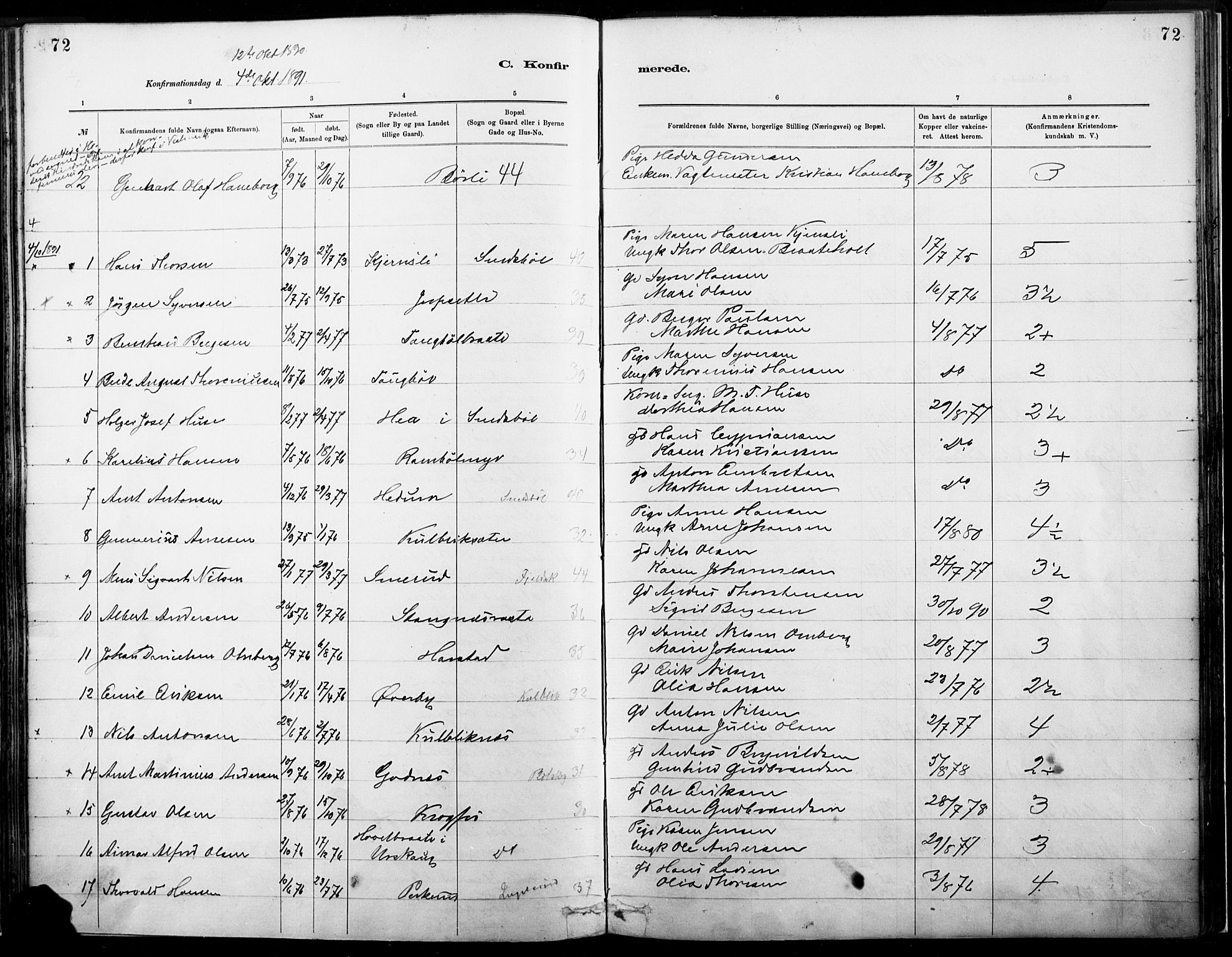 Eidskog prestekontor, SAH/PREST-026/H/Ha/Haa/L0004: Parish register (official) no. 4, 1884-1897, p. 72