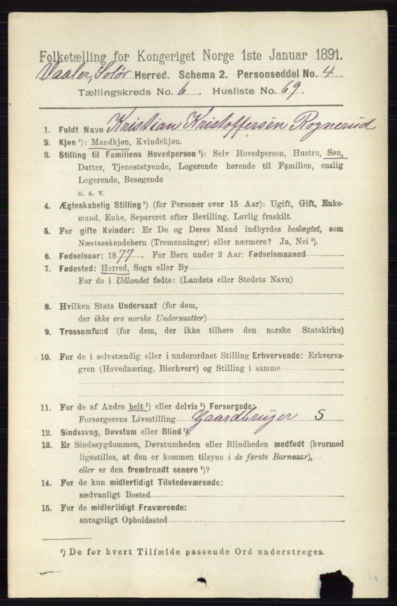 RA, 1891 census for 0426 Våler, 1891, p. 2865