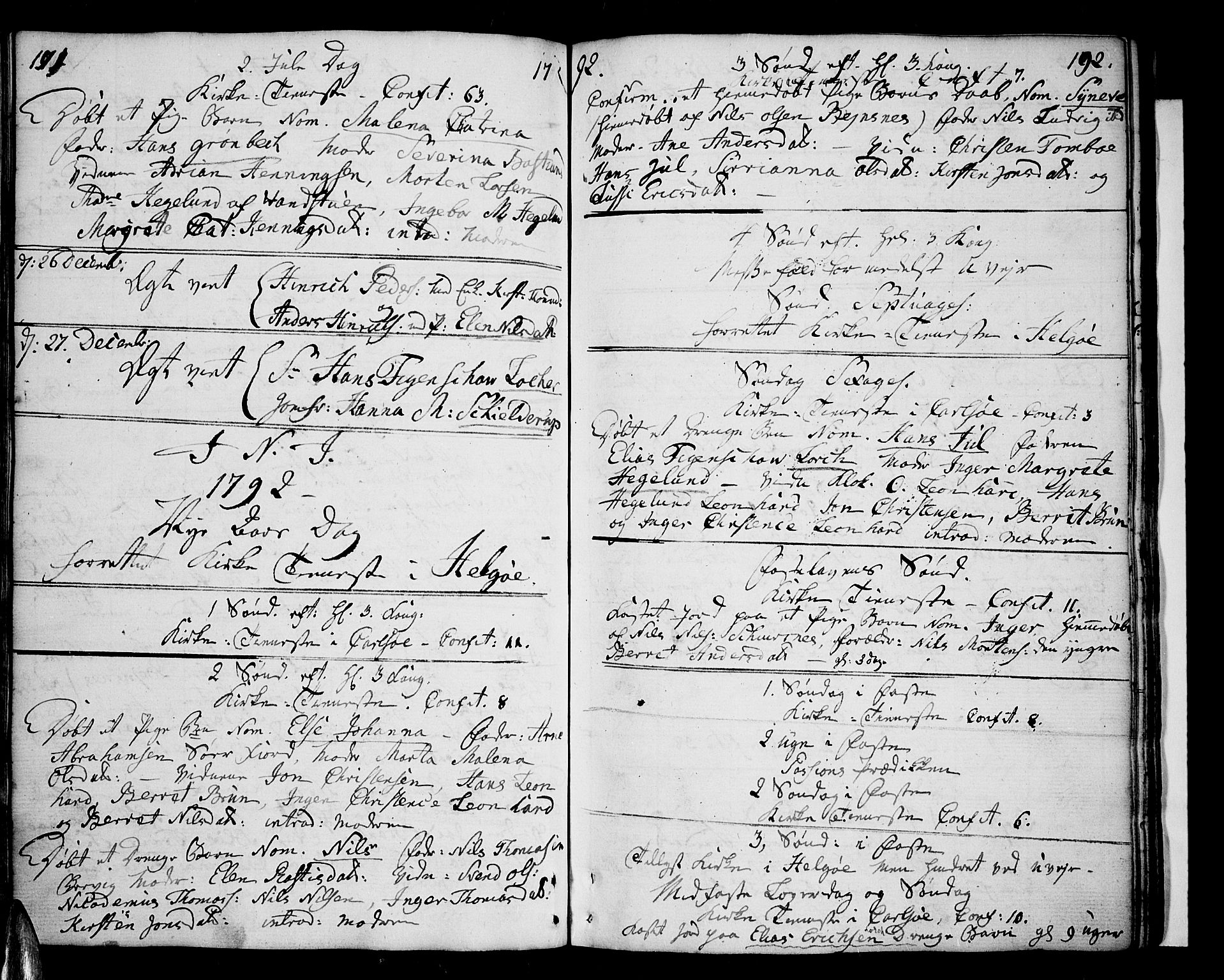 Karlsøy sokneprestembete, AV/SATØ-S-1299/H/Ha/Haa/L0001kirke: Parish register (official) no. 1, 1775-1823, p. 191-192