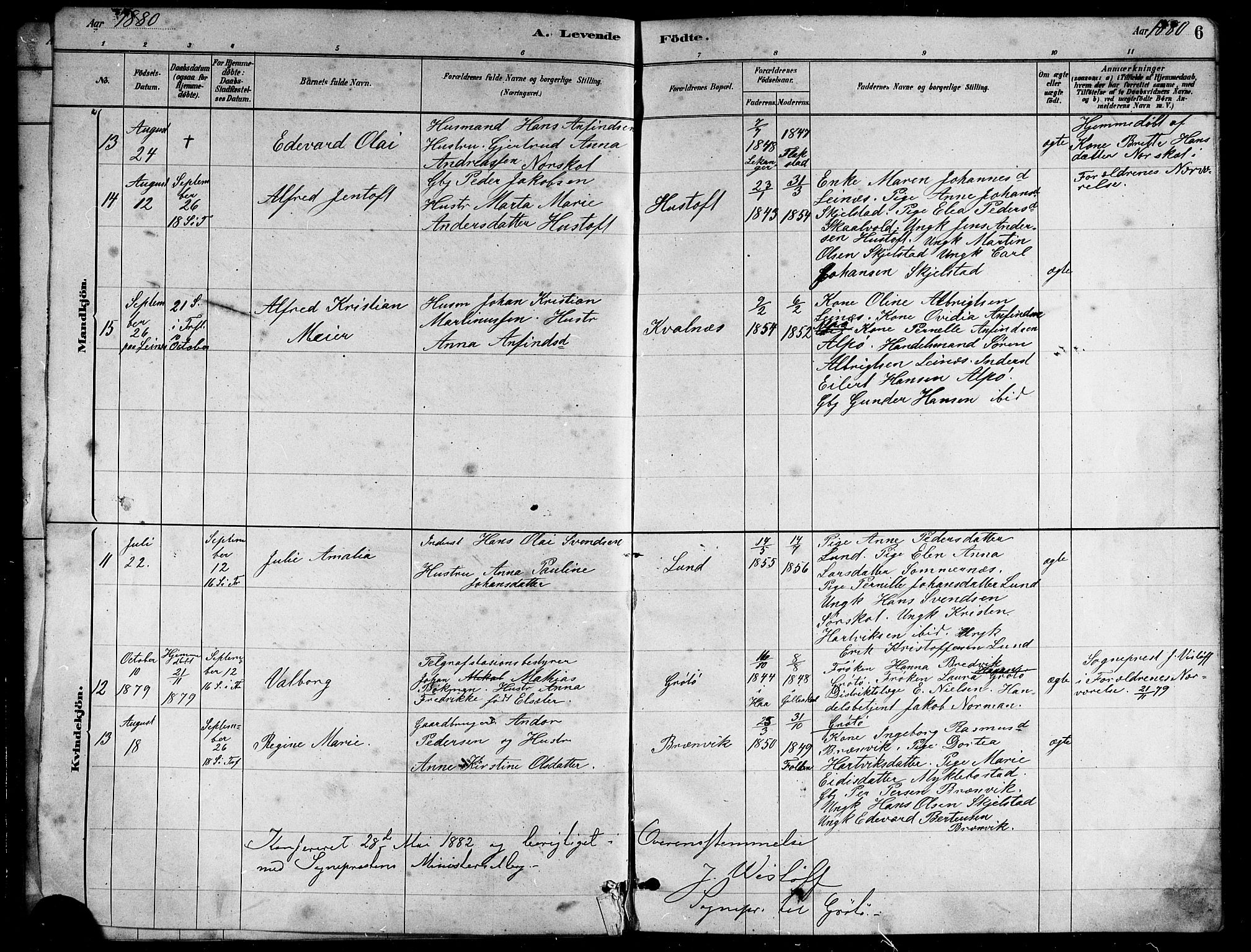 Ministerialprotokoller, klokkerbøker og fødselsregistre - Nordland, AV/SAT-A-1459/857/L0828: Parish register (copy) no. 857C03, 1879-1908, p. 6