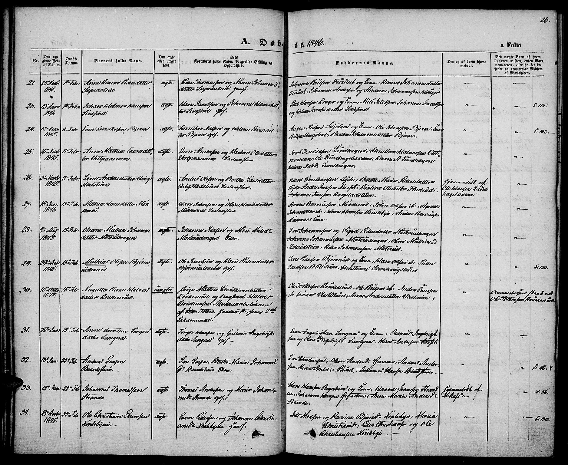 Vestre Toten prestekontor, SAH/PREST-108/H/Ha/Haa/L0004: Parish register (official) no. 4, 1844-1849, p. 26