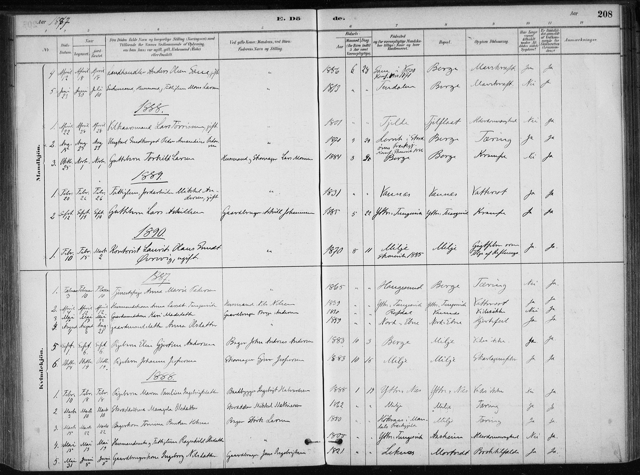 Skånevik sokneprestembete, AV/SAB-A-77801/H/Haa: Parish register (official) no. B 1, 1879-1914, p. 208