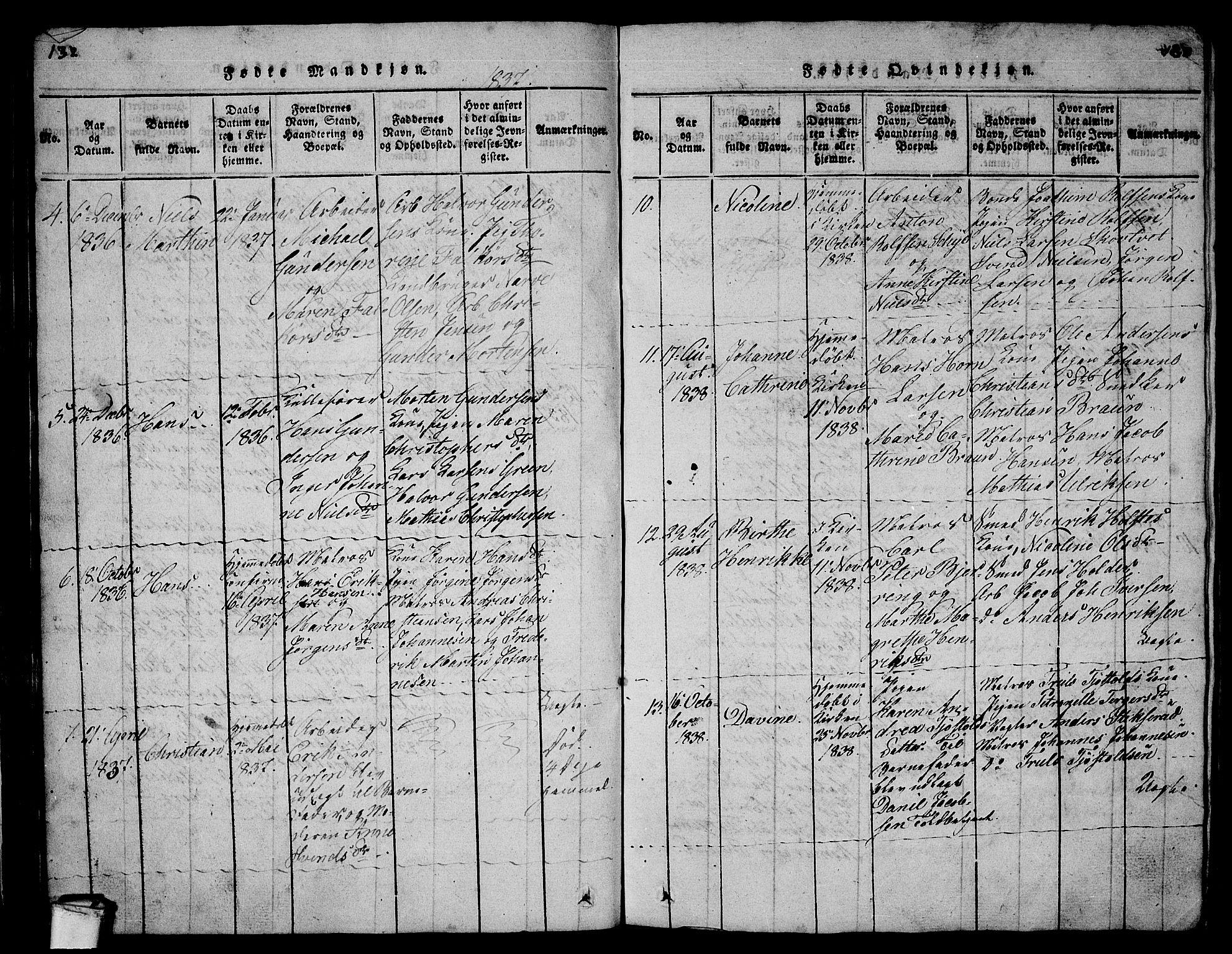 Larvik kirkebøker, AV/SAKO-A-352/G/Gb/L0001: Parish register (copy) no. II 1, 1818-1843, p. 132-133