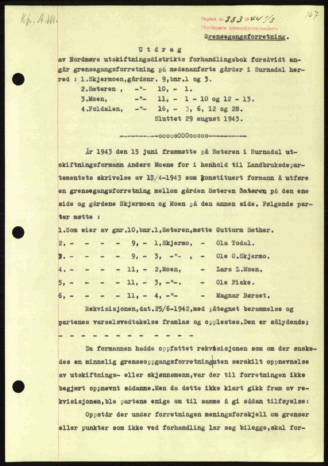 Nordmøre sorenskriveri, AV/SAT-A-4132/1/2/2Ca: Mortgage book no. A97, 1944-1944, Diary no: : 383/1944