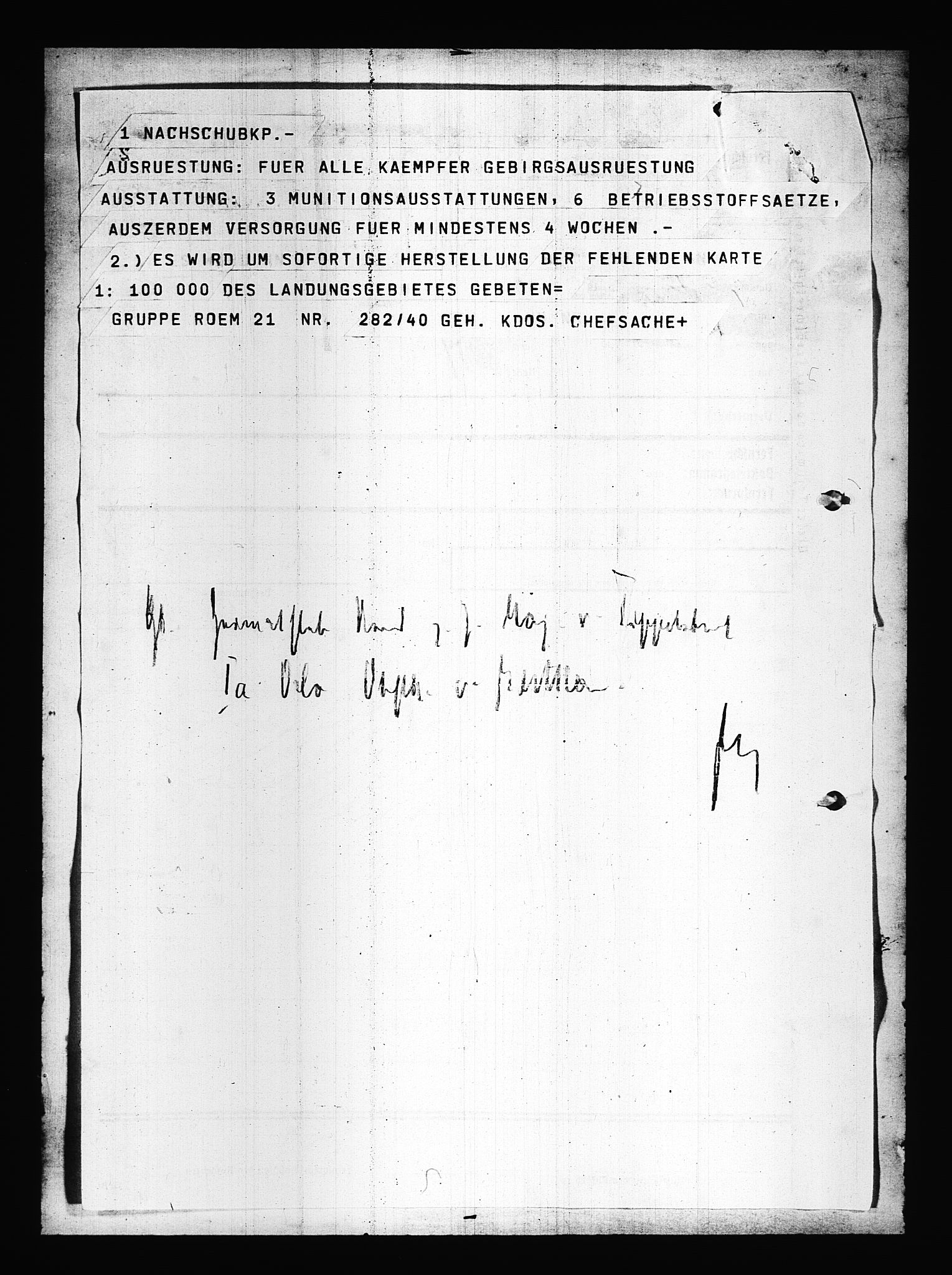 Documents Section, AV/RA-RAFA-2200/V/L0084: Amerikansk mikrofilm "Captured German Documents".
Box No. 723.  FKA jnr. 615/1954., 1940, p. 90