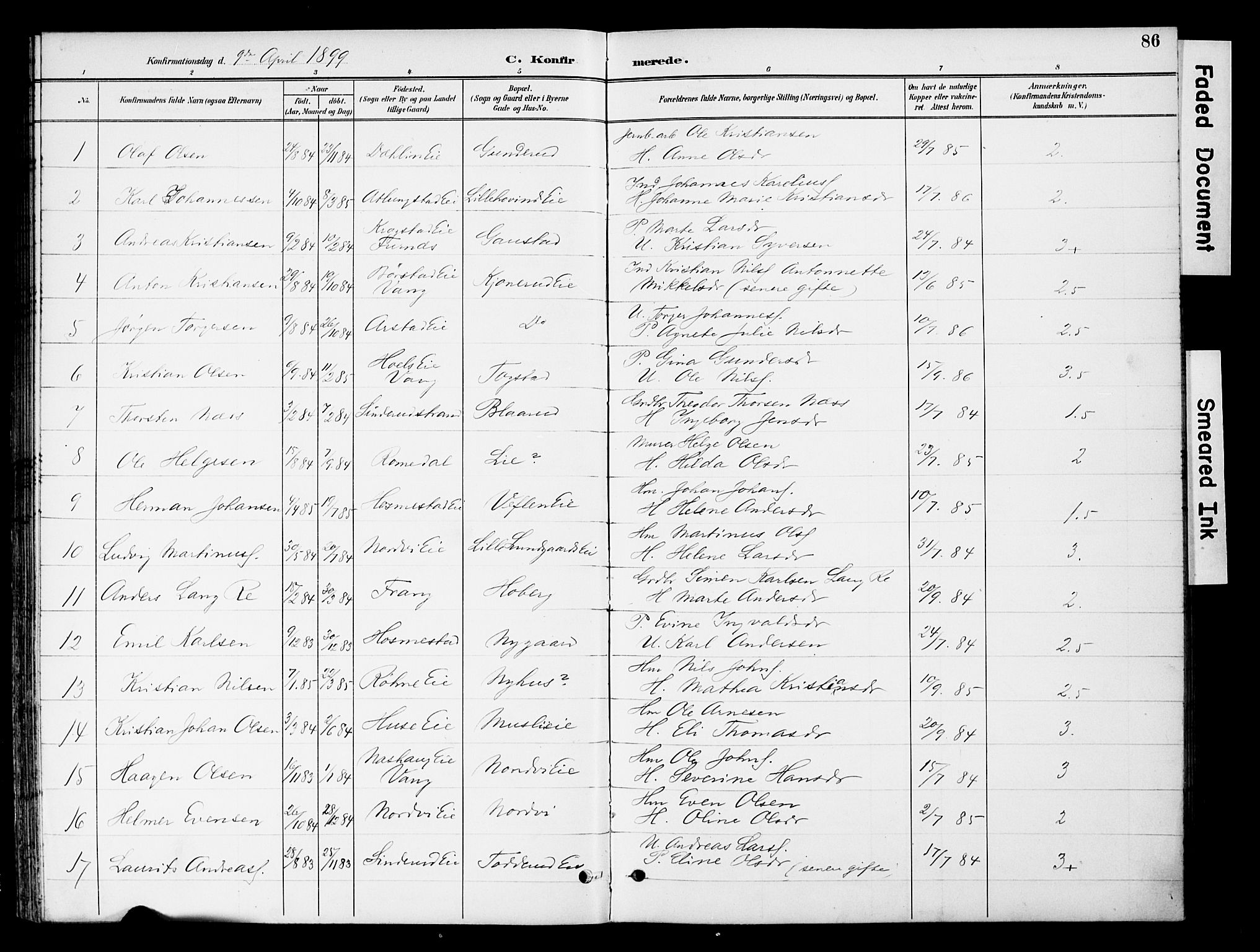 Stange prestekontor, SAH/PREST-002/K/L0021: Parish register (official) no. 21, 1891-1902, p. 86