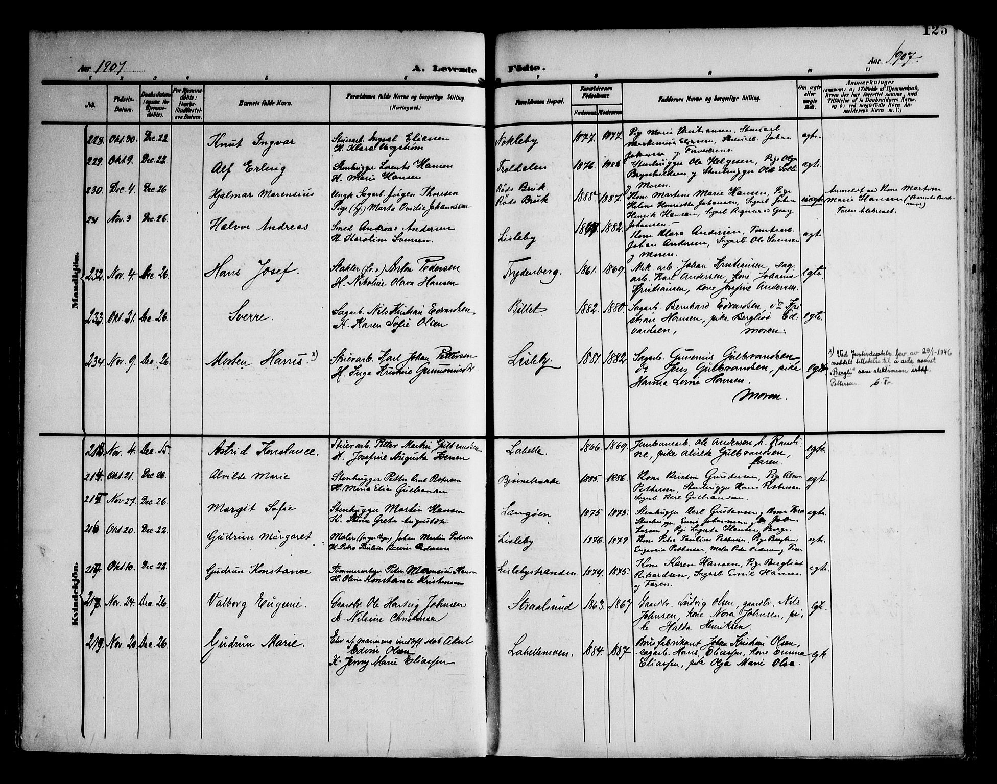 Glemmen prestekontor Kirkebøker, AV/SAO-A-10908/F/Fa/L0014: Parish register (official) no. 14, 1902-1922, p. 125