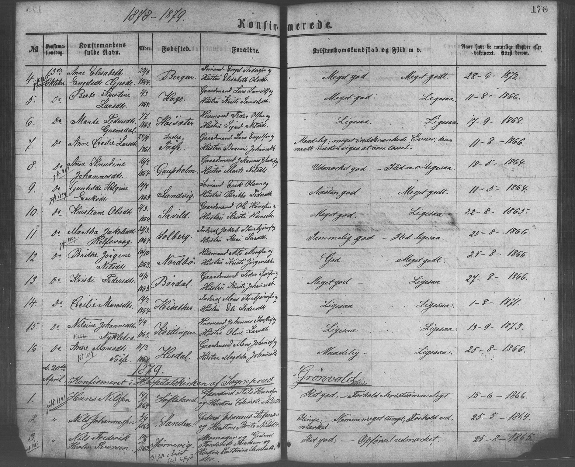 Os sokneprestembete, SAB/A-99929: Parish register (official) no. A 18, 1874-1884, p. 176