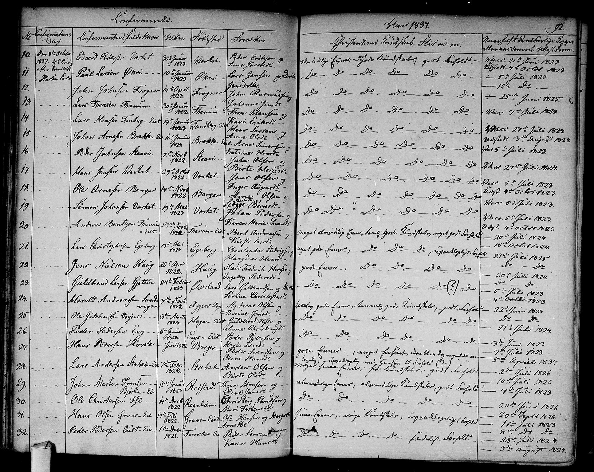 Asker prestekontor Kirkebøker, AV/SAO-A-10256a/F/Fa/L0009: Parish register (official) no. I 9, 1825-1878, p. 92