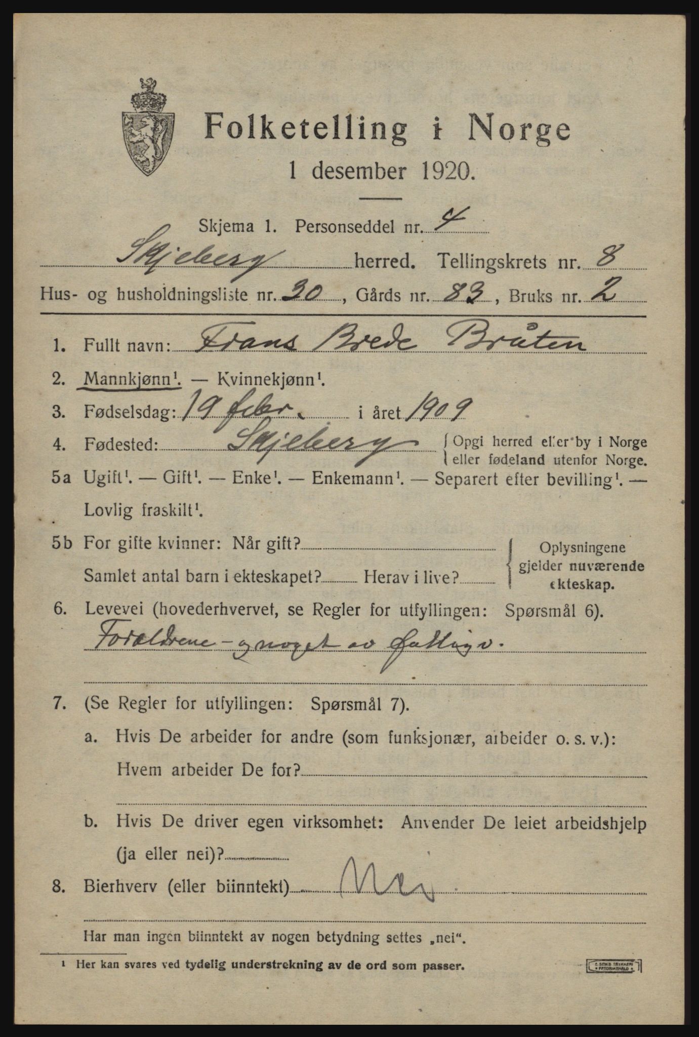 SAO, 1920 census for Skjeberg, 1920, p. 8219