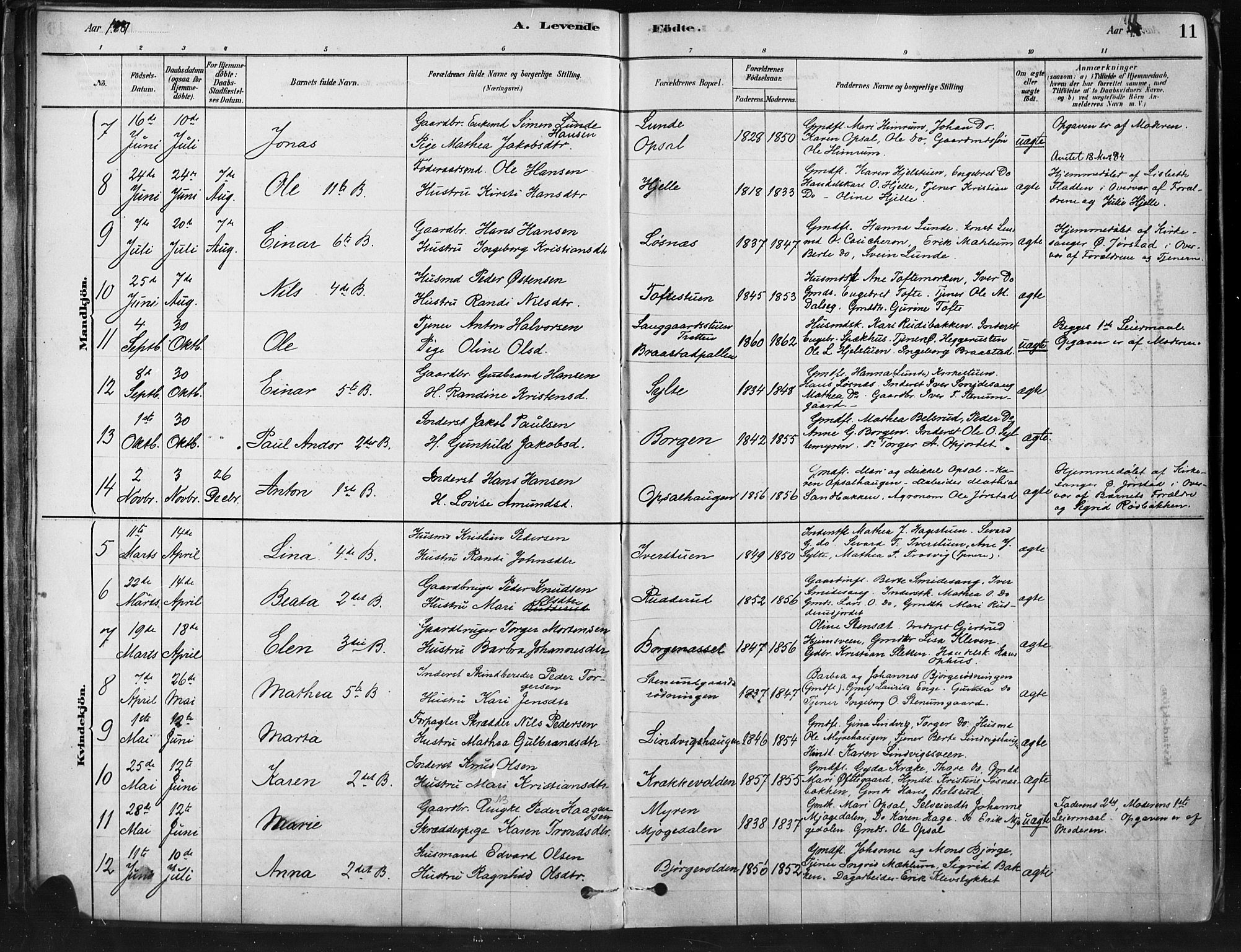 Ringebu prestekontor, SAH/PREST-082/H/Ha/Haa/L0009: Parish register (official) no. 9, 1878-1898, p. 11