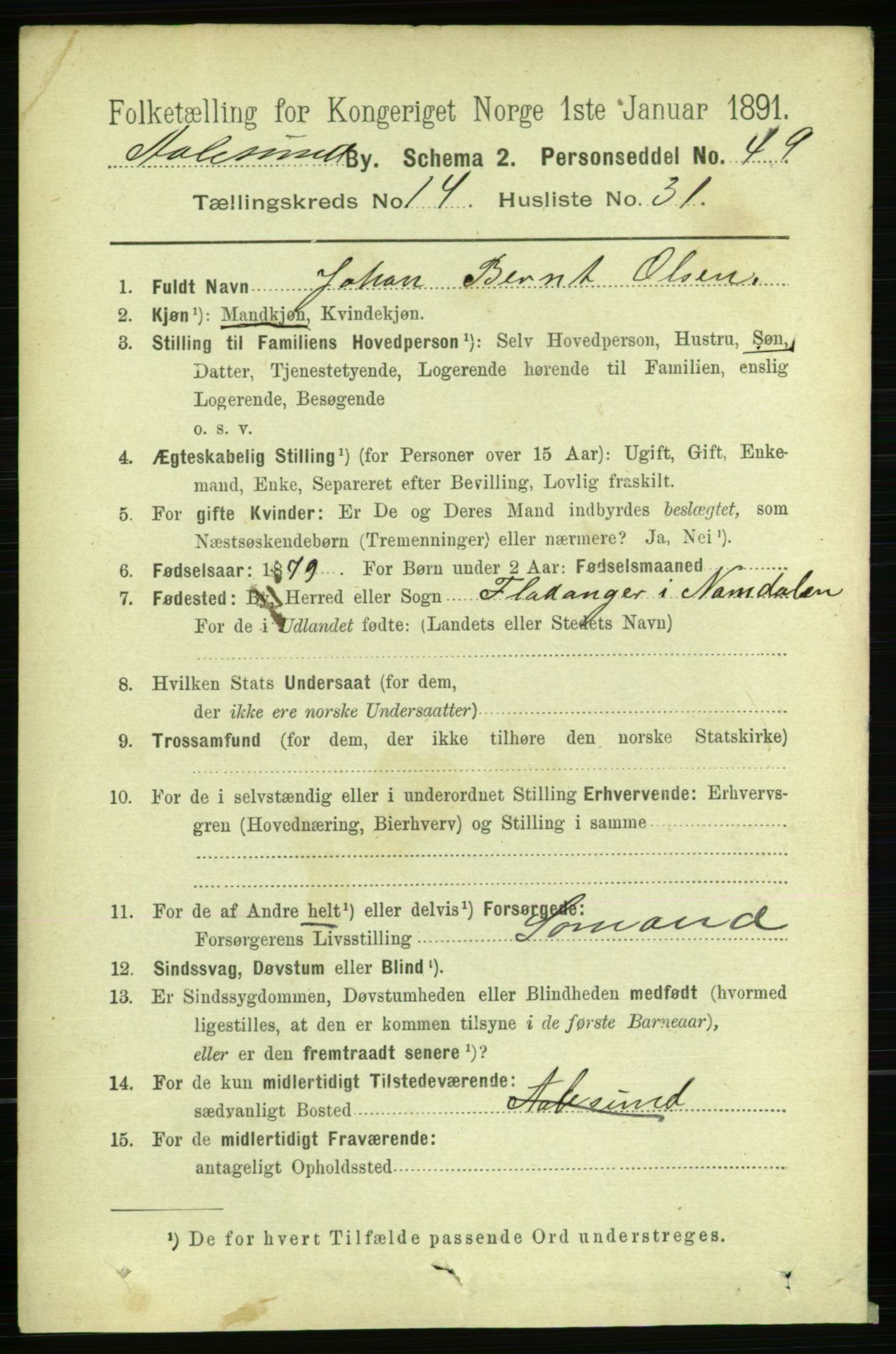 RA, 1891 census for 1501 Ålesund, 1891, p. 8913