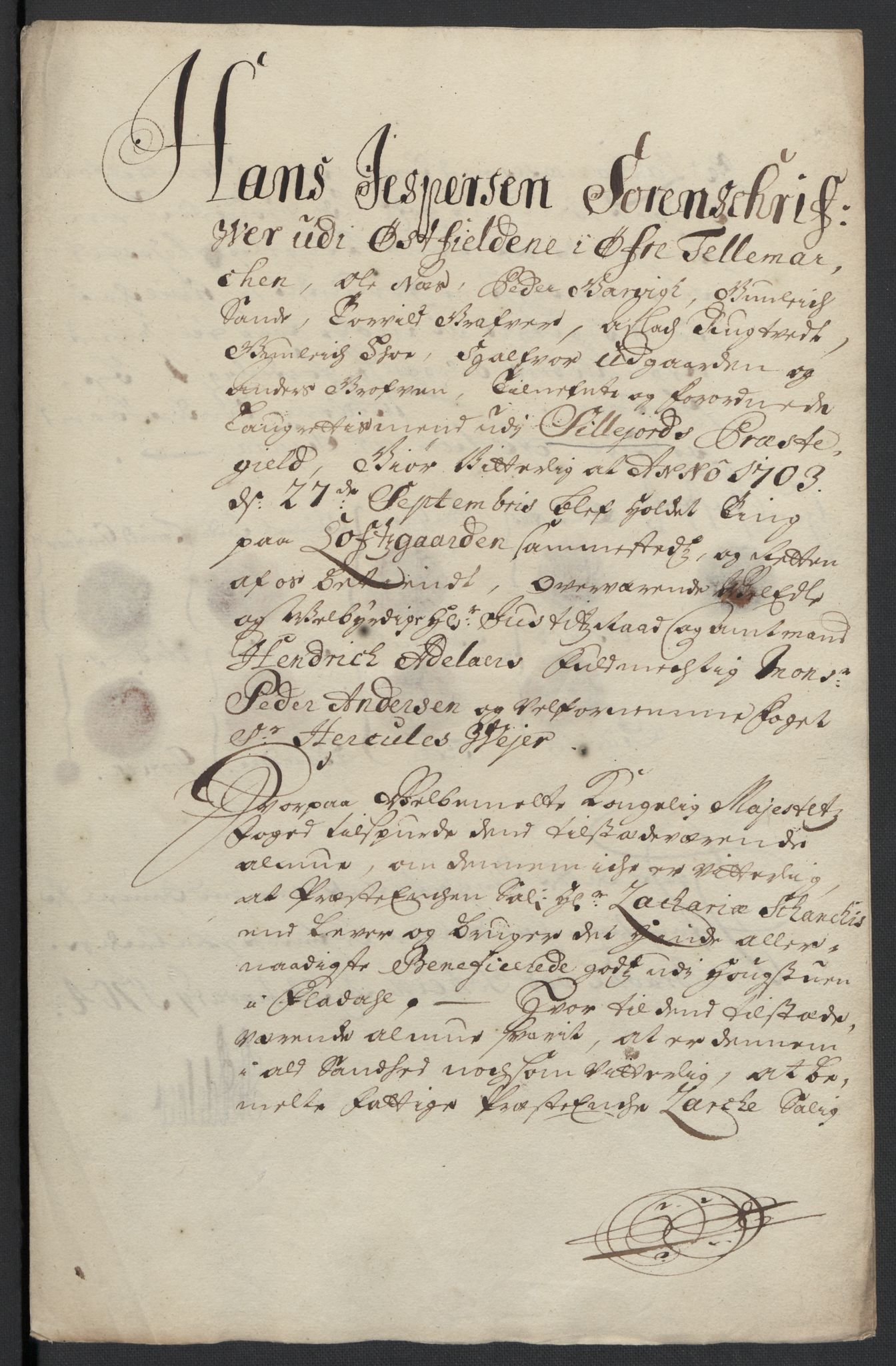 Rentekammeret inntil 1814, Reviderte regnskaper, Fogderegnskap, RA/EA-4092/R36/L2110: Fogderegnskap Øvre og Nedre Telemark og Bamble, 1703, p. 3