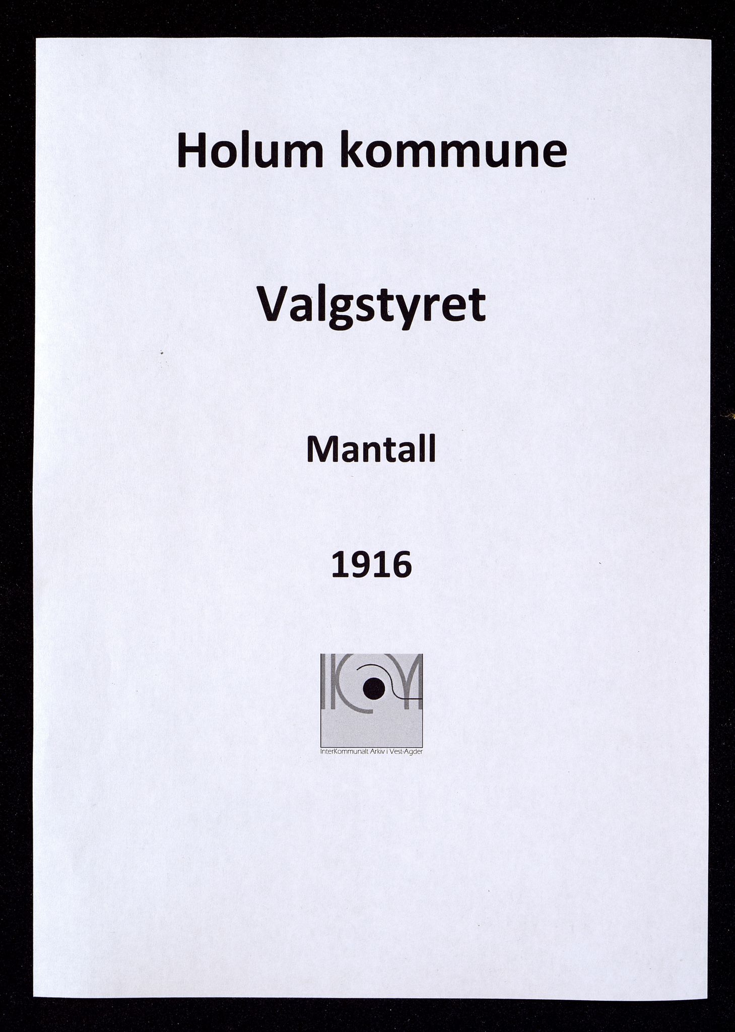 Holum kommune - Valgstyret, ARKSOR/1002HO110/F/L0003: Manntall, 1916