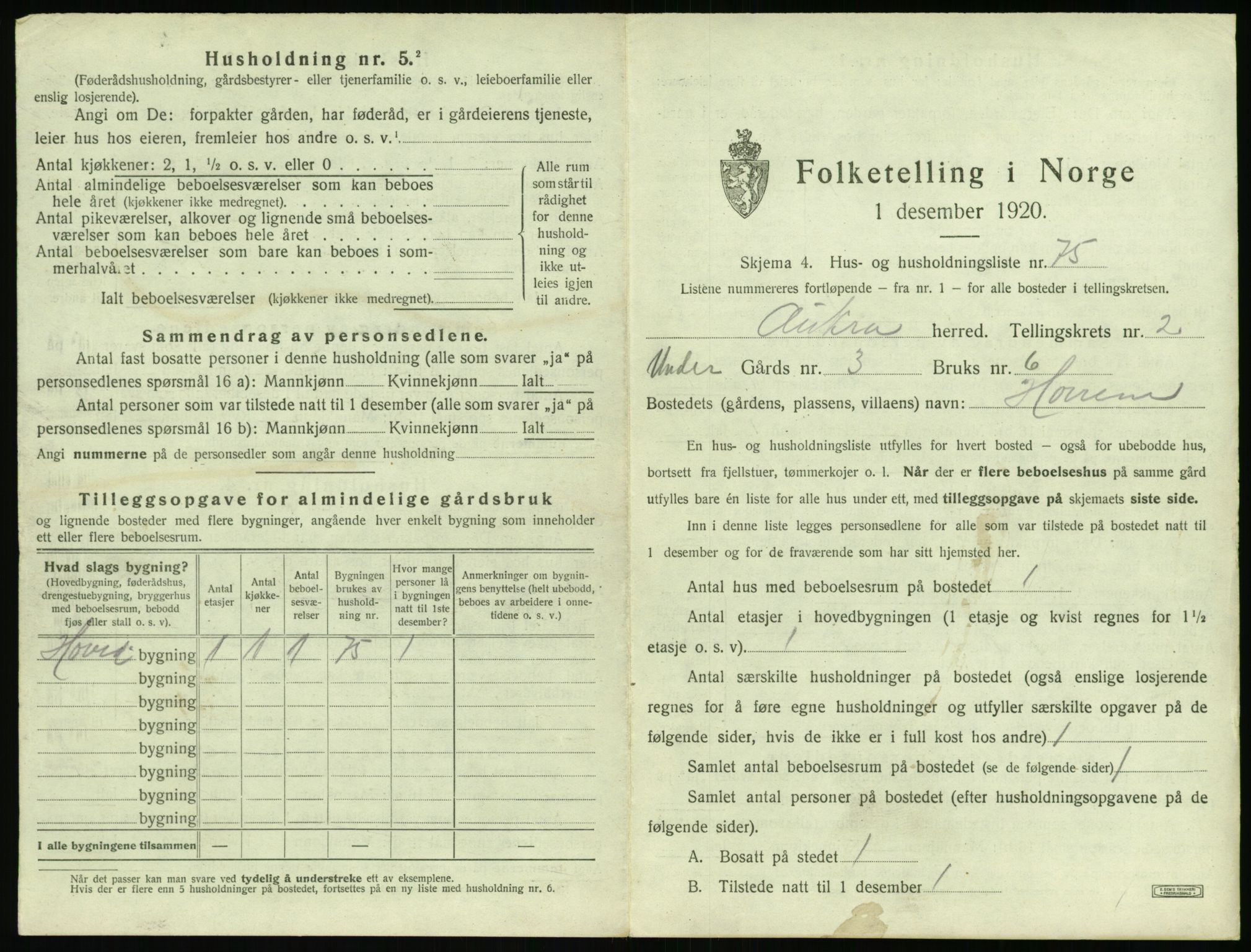 SAT, 1920 census for Aukra, 1920, p. 303