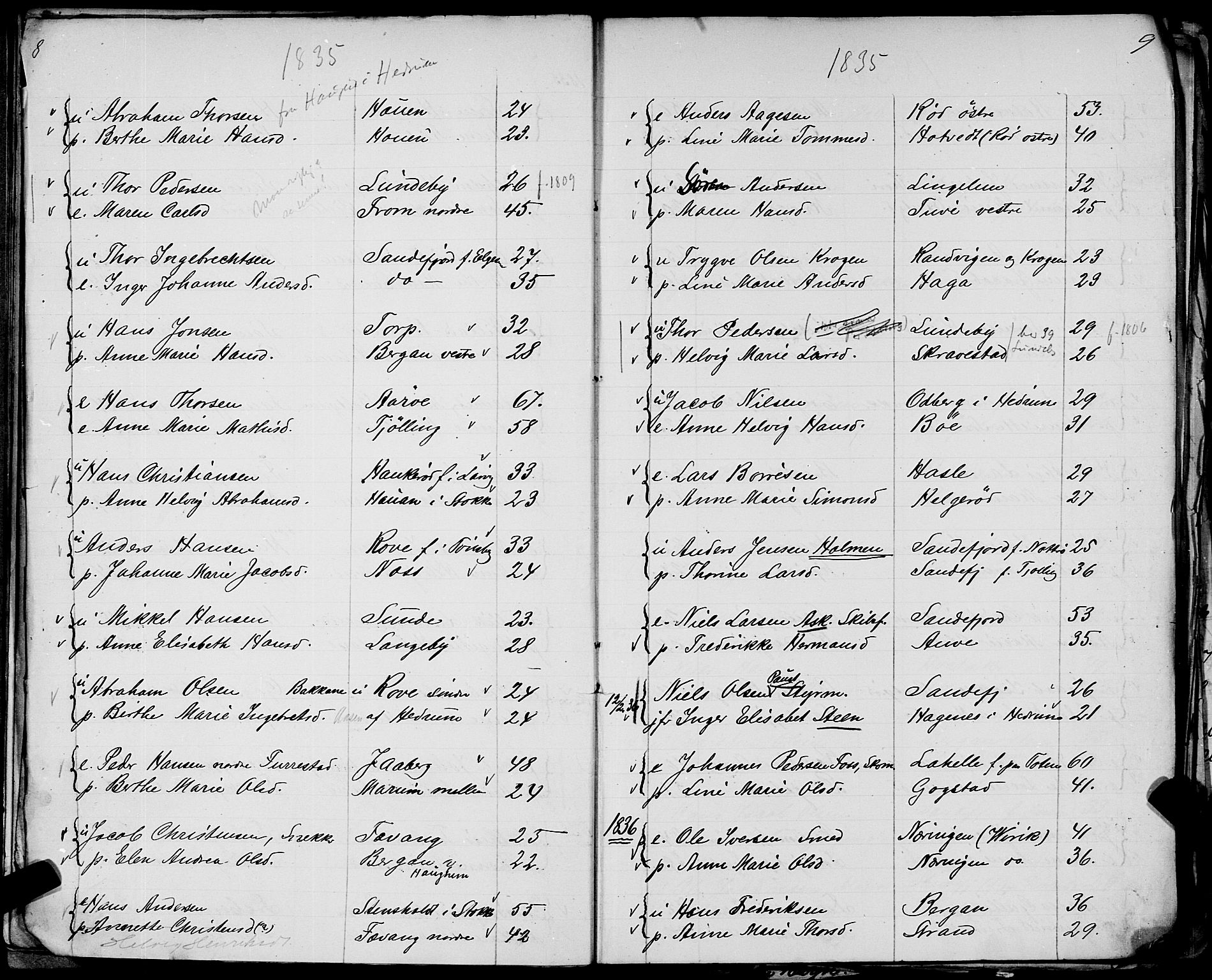 Sandar sokneprestkontor, SAKO/A-242/Y/Ya/L0006: Other parish register no. 1 /1, 1709-1871, p. 8-9