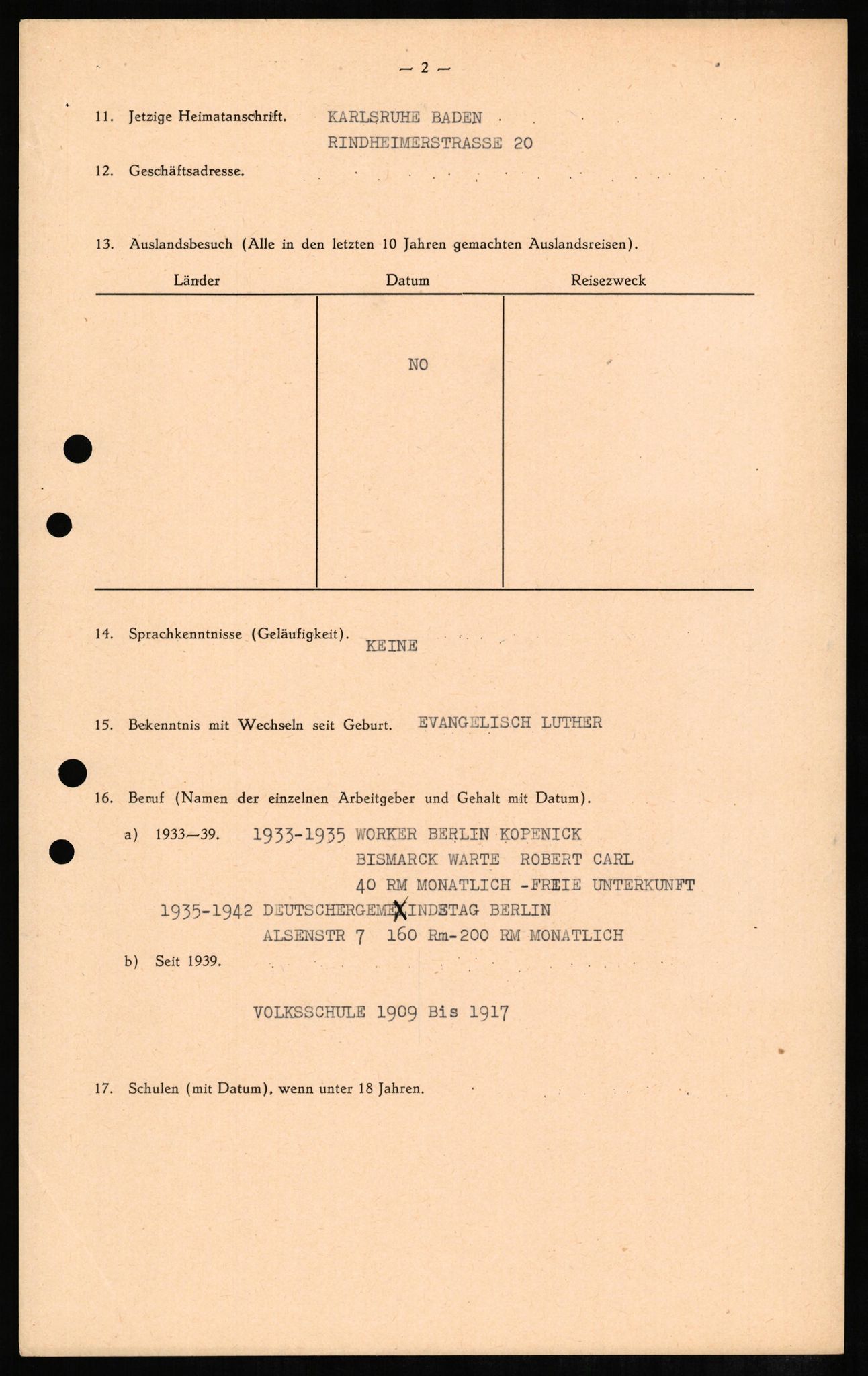 Forsvaret, Forsvarets overkommando II, AV/RA-RAFA-3915/D/Db/L0006: CI Questionaires. Tyske okkupasjonsstyrker i Norge. Tyskere., 1945-1946, p. 17