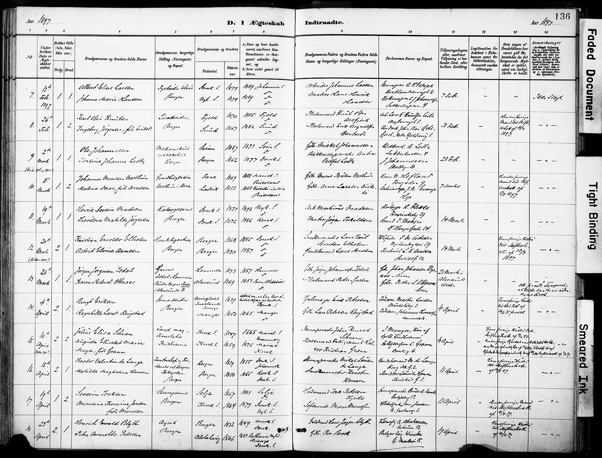 Domkirken sokneprestembete, AV/SAB-A-74801/H/Haa/L0037: Parish register (official) no. D 4, 1880-1907, p. 136