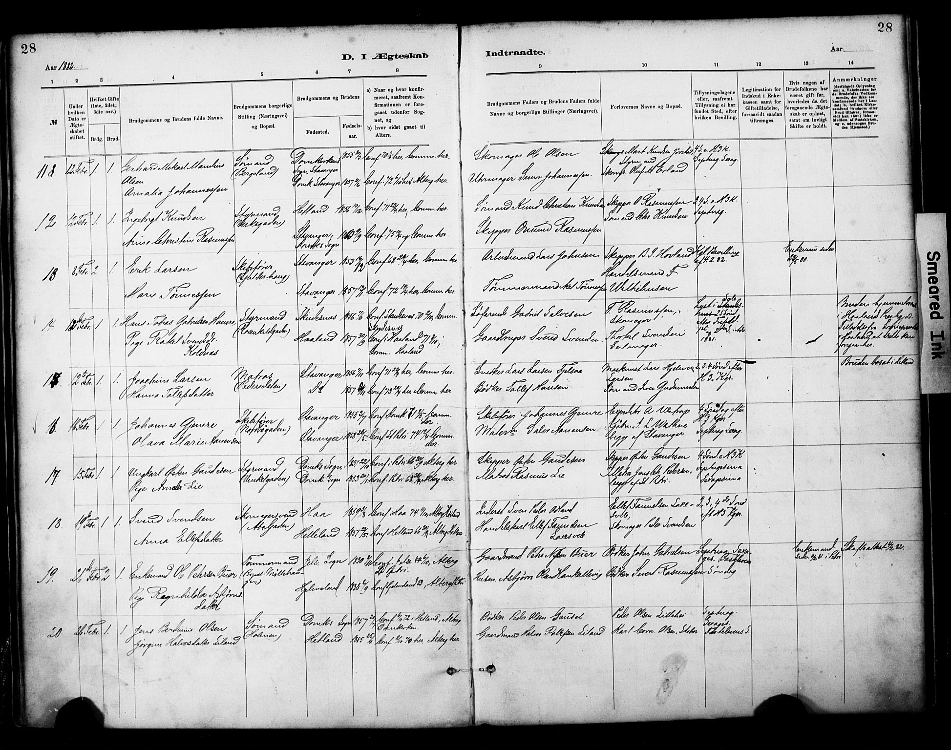 St. Petri sokneprestkontor, SAST/A-101813/001/30/30BA/L0018: Parish register (official) no. A 19, 1879-1900, p. 28