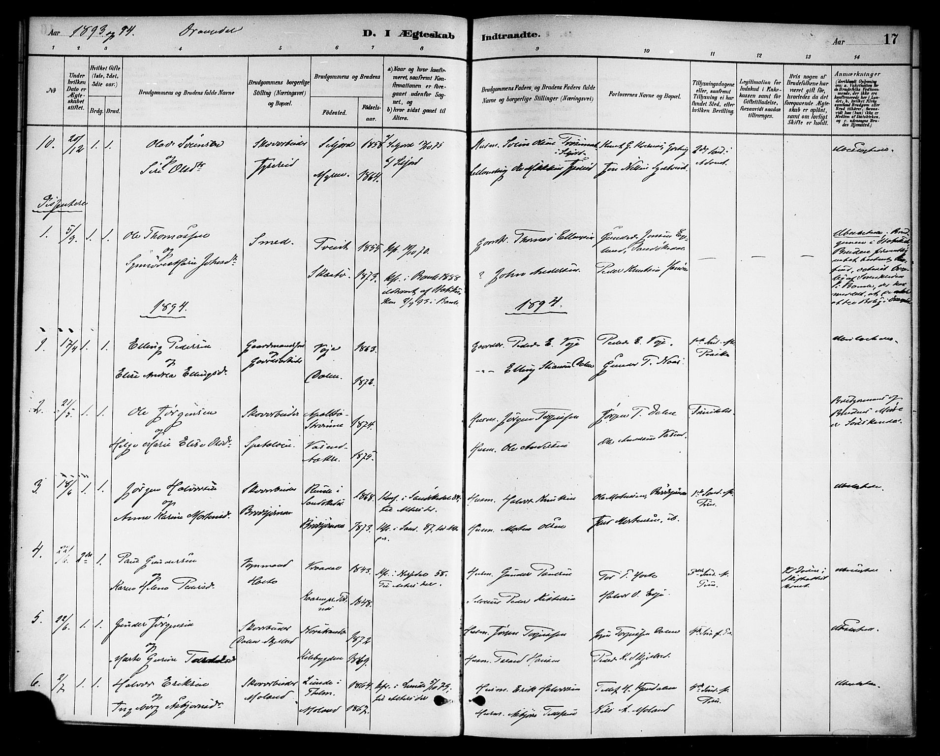 Drangedal kirkebøker, SAKO/A-258/F/Fa/L0011: Parish register (official) no. 11 /1, 1885-1894, p. 17