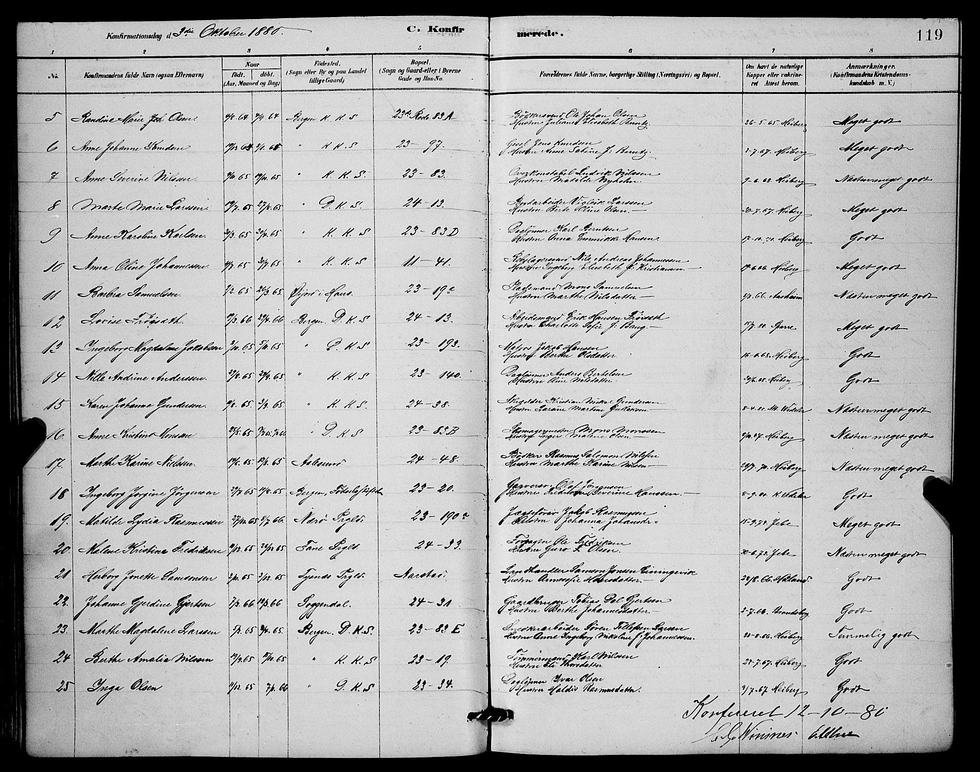 Mariakirken Sokneprestembete, AV/SAB-A-76901/H/Hab/L0004: Parish register (copy) no. A 4, 1878-1892, p. 119