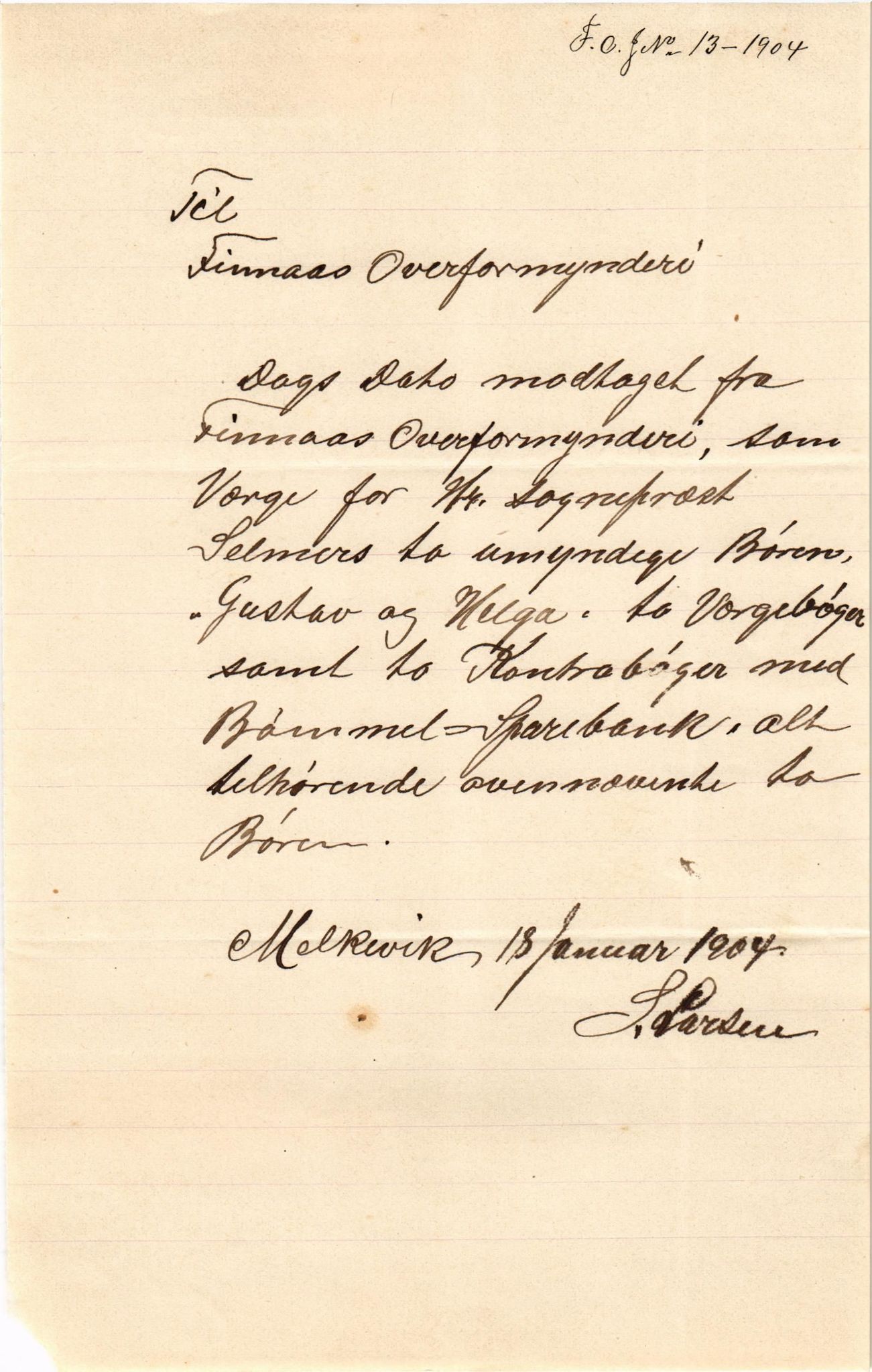 Finnaas kommune. Overformynderiet, IKAH/1218a-812/D/Da/Daa/L0002/0002: Kronologisk ordna korrespondanse / Kronologisk ordna korrespondanse, 1901-1904, p. 159