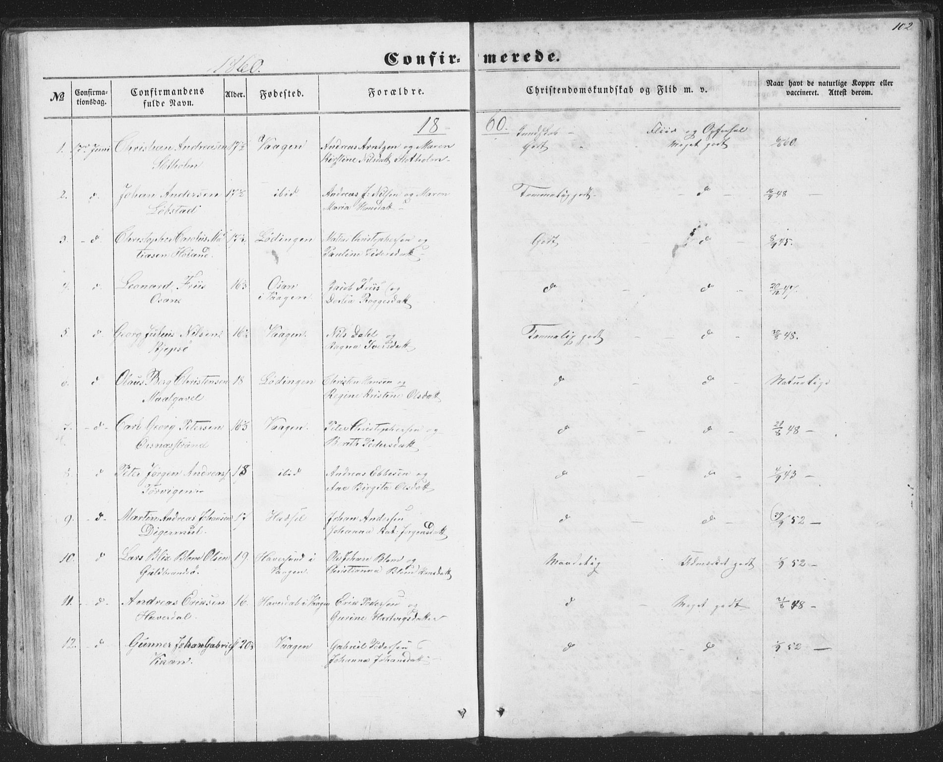 Ministerialprotokoller, klokkerbøker og fødselsregistre - Nordland, AV/SAT-A-1459/874/L1073: Parish register (copy) no. 874C02, 1860-1870, p. 102