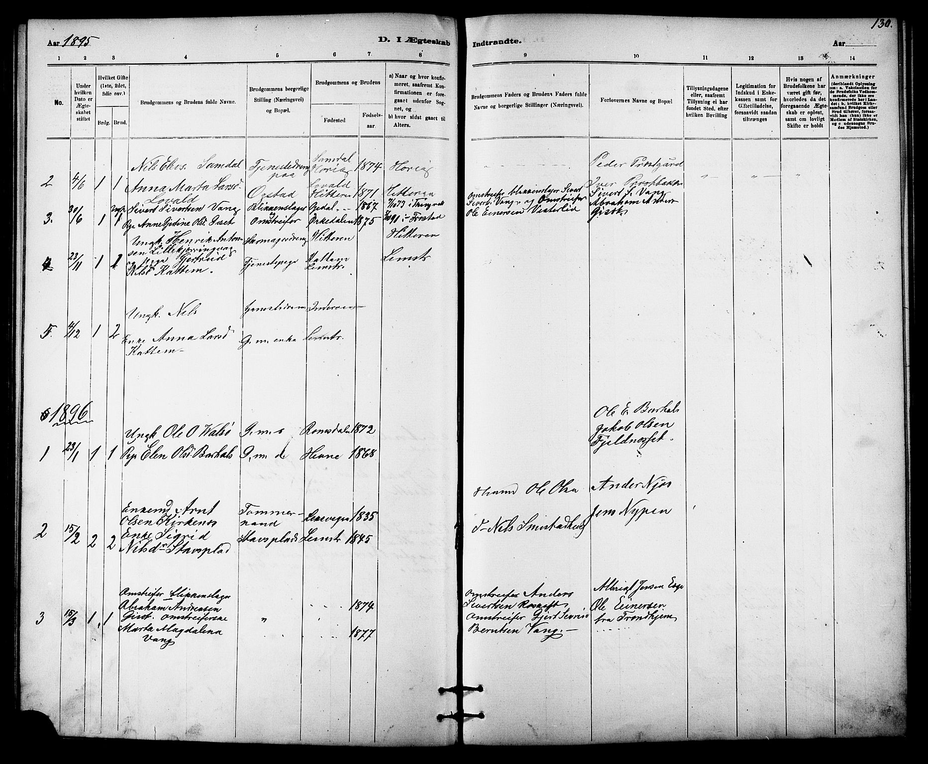 Ministerialprotokoller, klokkerbøker og fødselsregistre - Sør-Trøndelag, SAT/A-1456/613/L0395: Parish register (copy) no. 613C03, 1887-1909, p. 130