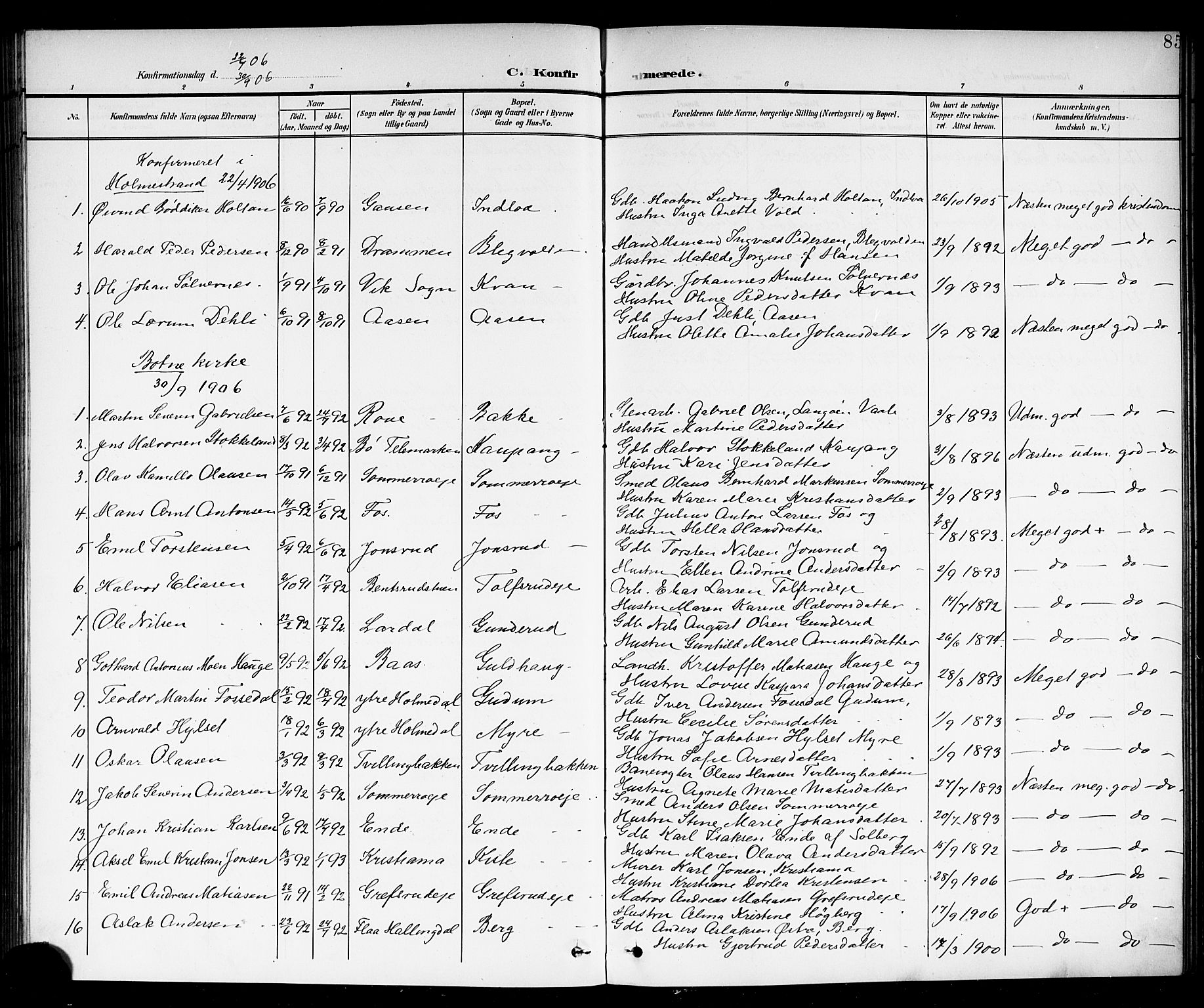 Botne kirkebøker, SAKO/A-340/G/Ga/L0004: Parish register (copy) no. I 4, 1899-1915, p. 85